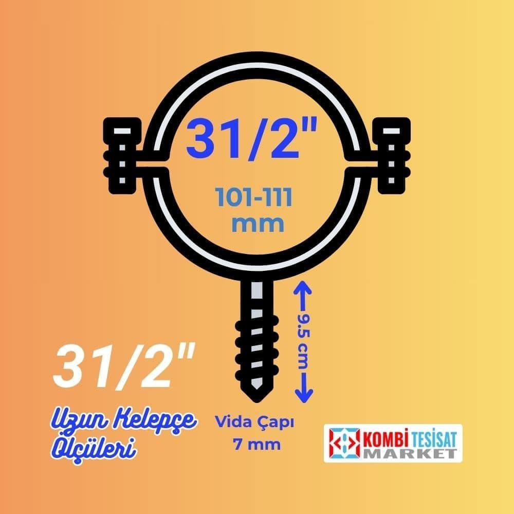 DN90-31/2 Uzun Trifonlu Kelepçe, 3,5" Doğalgaz Kombi Baca Askı Kelepçesi
