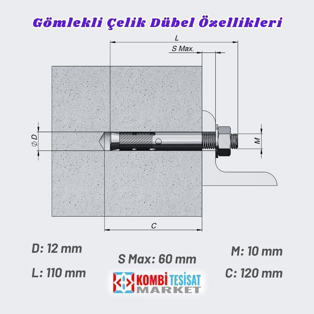 Gömlekli Çekmeli Metal Somunlu Dübel M10x110mm