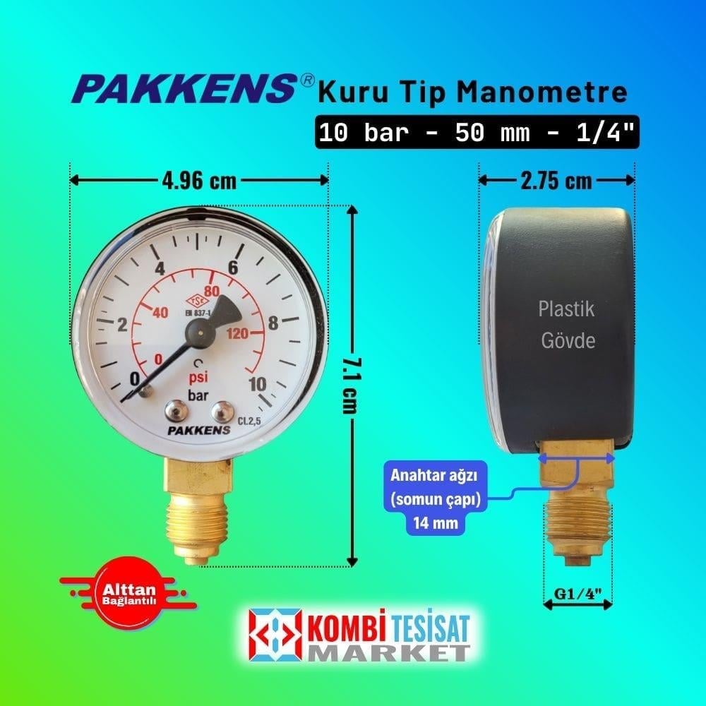 Pakkens Manometre 50 mm 10 bar 1/4