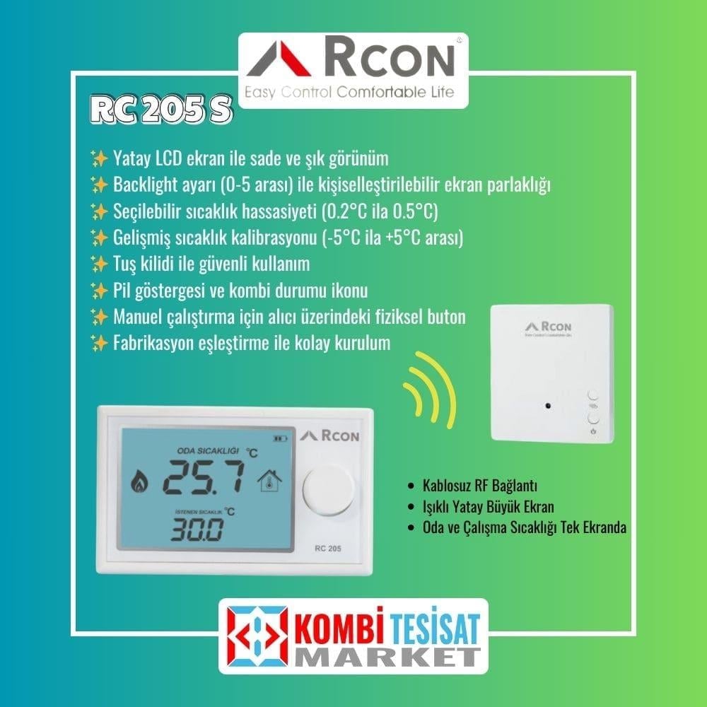 Rcon RC 205 S Kablosuz Dijital Oda Termostatı (Yatay Ekran)