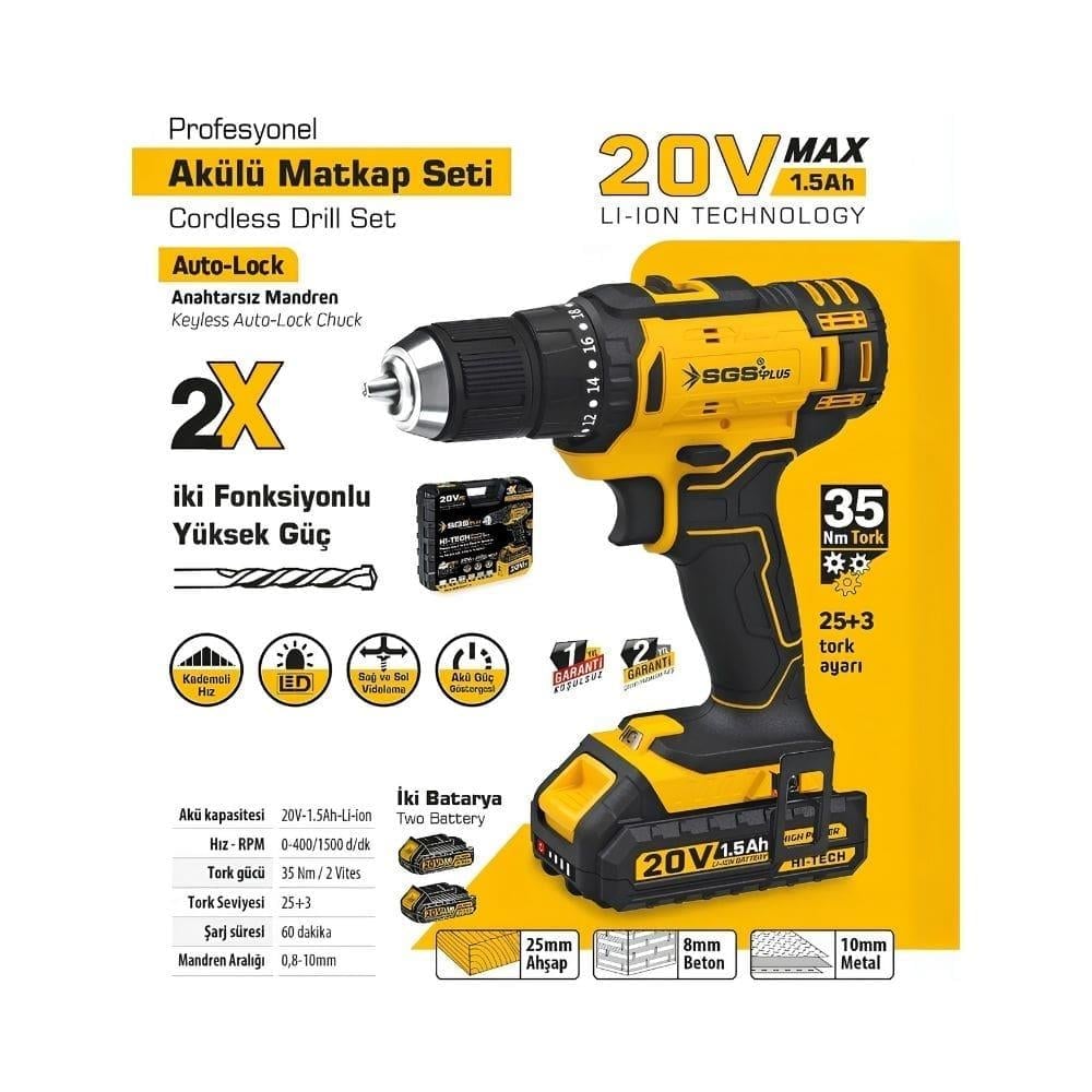SGS Akülü Vidalama Seti 20 Volt (1.5Ah)