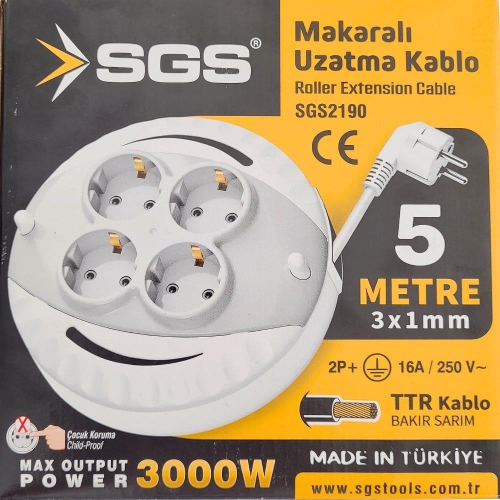 SGS Mini Makaralı Dörtlü Uzatma Kablosu 5 Metre