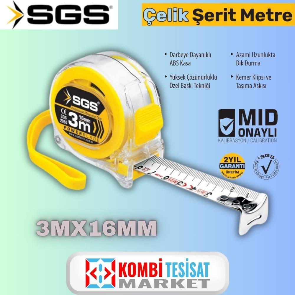 SGS Şerit Metre 3mx16mm Şeffaf Kasa