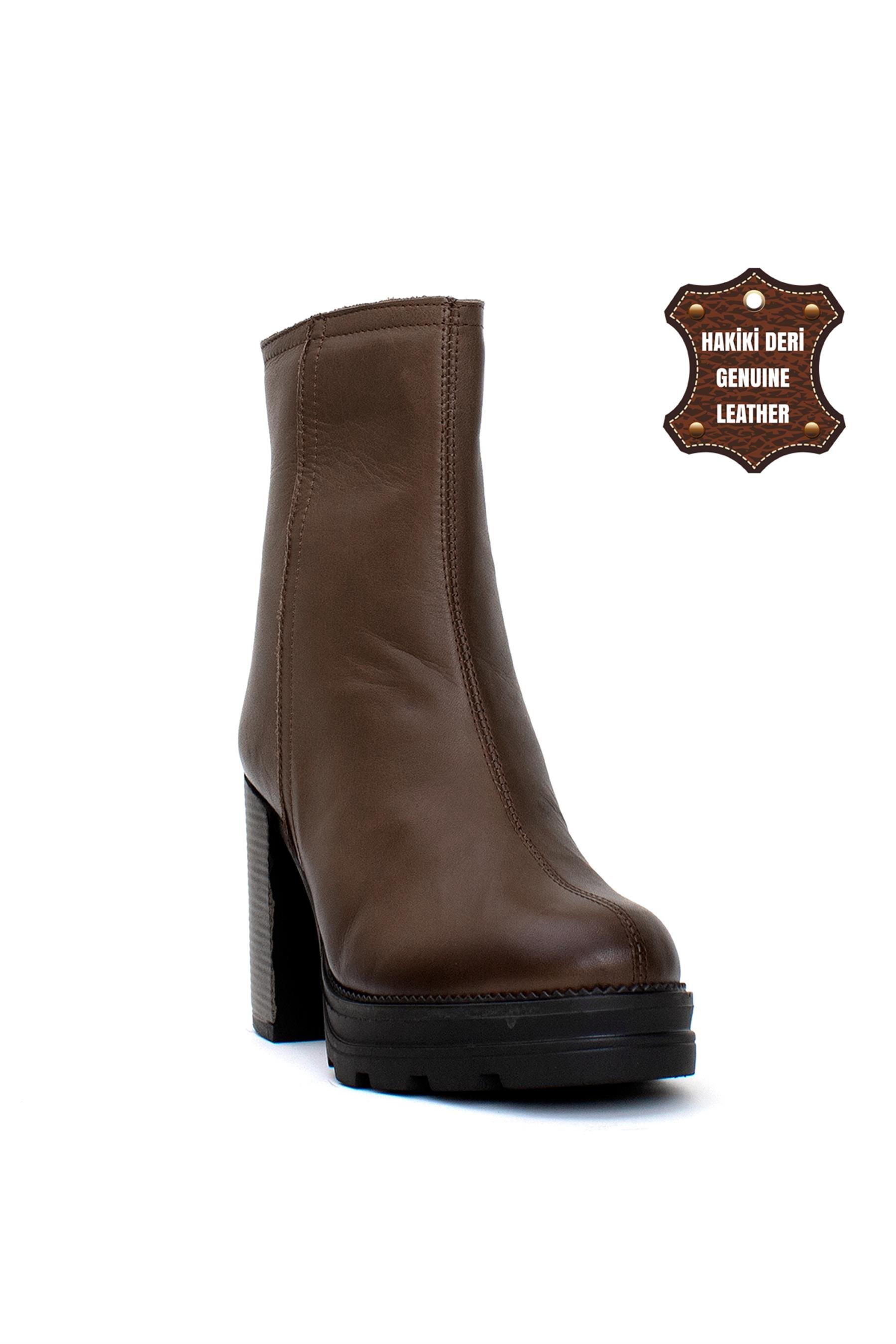 Mammamia 23KB-5090 Kadın Hakiki Deri Topuklu Bot Kahverengi - Ayakkabı  Fuarı Elit
