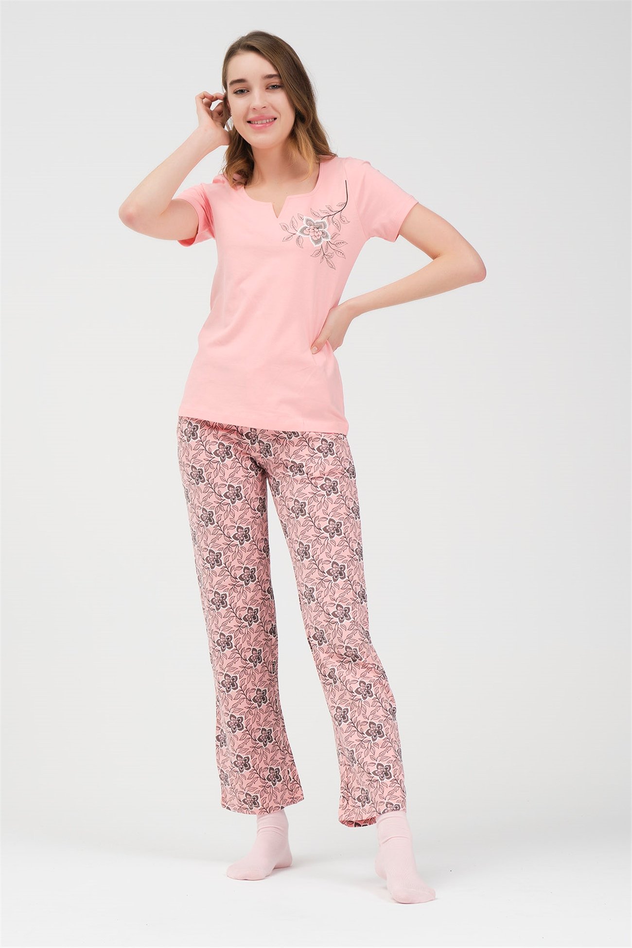 Baykar Kadın Çiçekli Pijama Takımı 9464 Pembe - Baykar