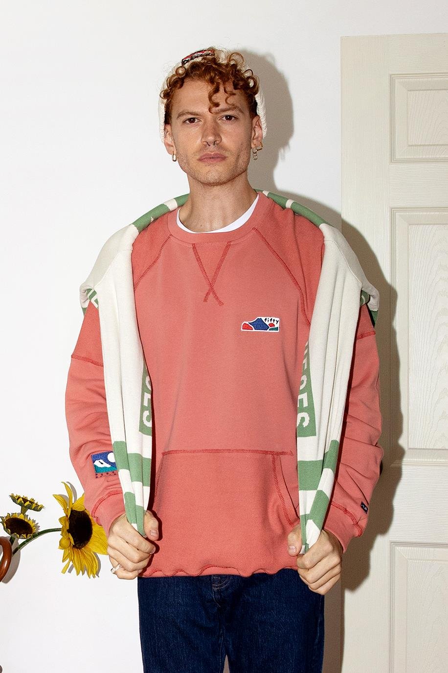 Erkek Gul Kurusu Oversize Sweatshirt Fifty Pieces