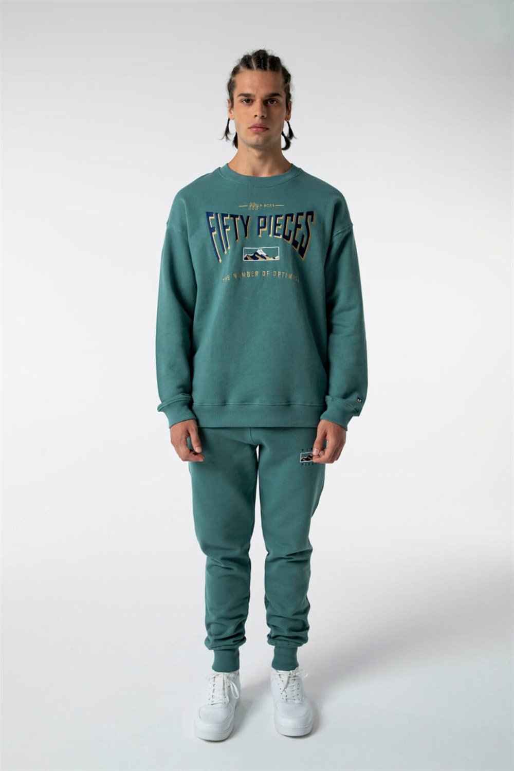 Erkek Vintage Ye il Du uk Omuzlu Sweatshirt Fifty Pieces