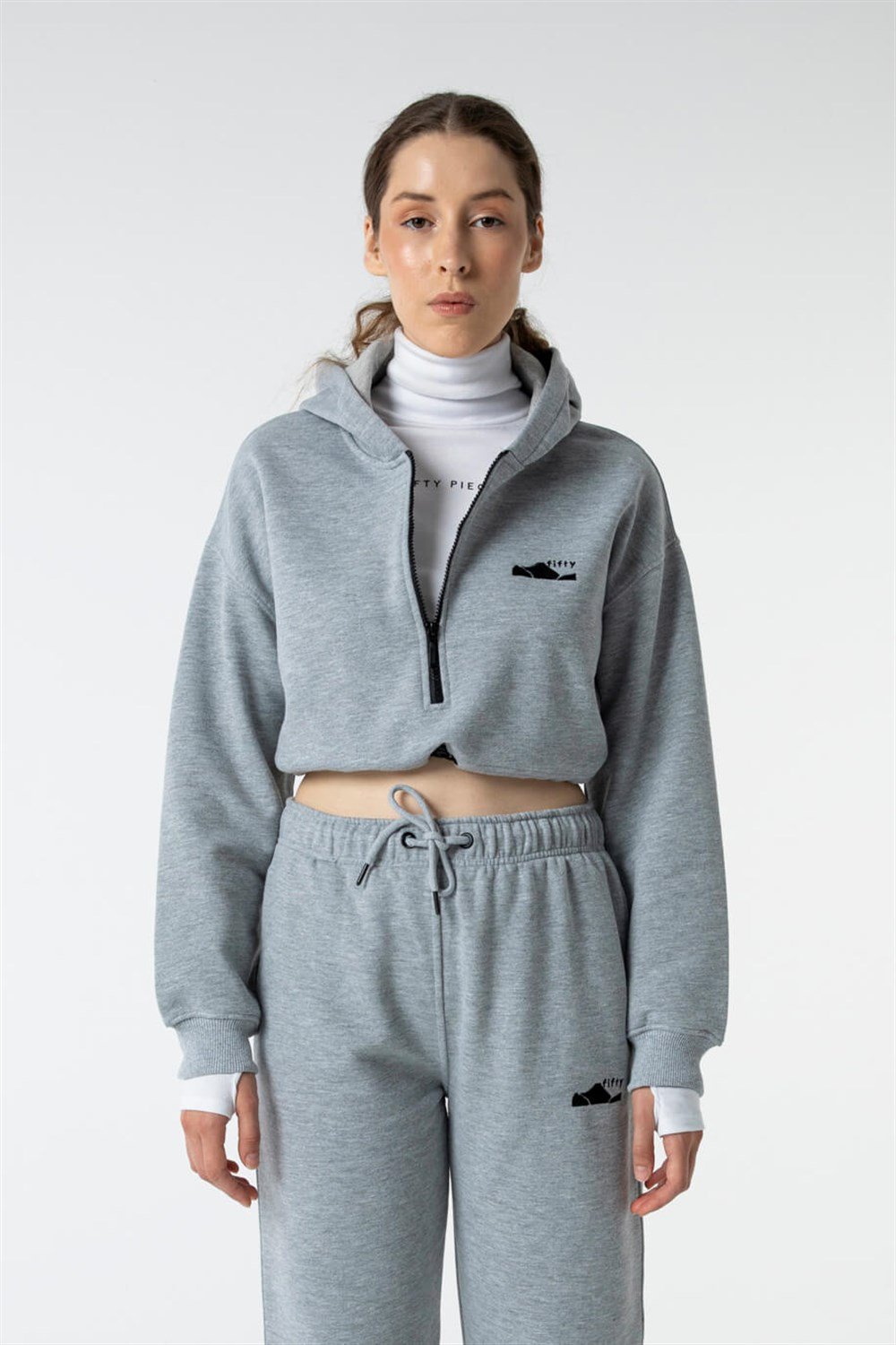 Crop hoodie grey on sale