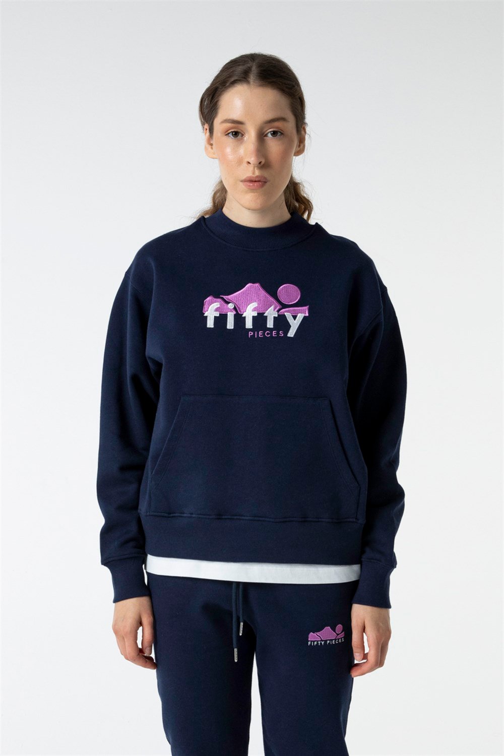 Women's Navy High Collar Sweatshirt