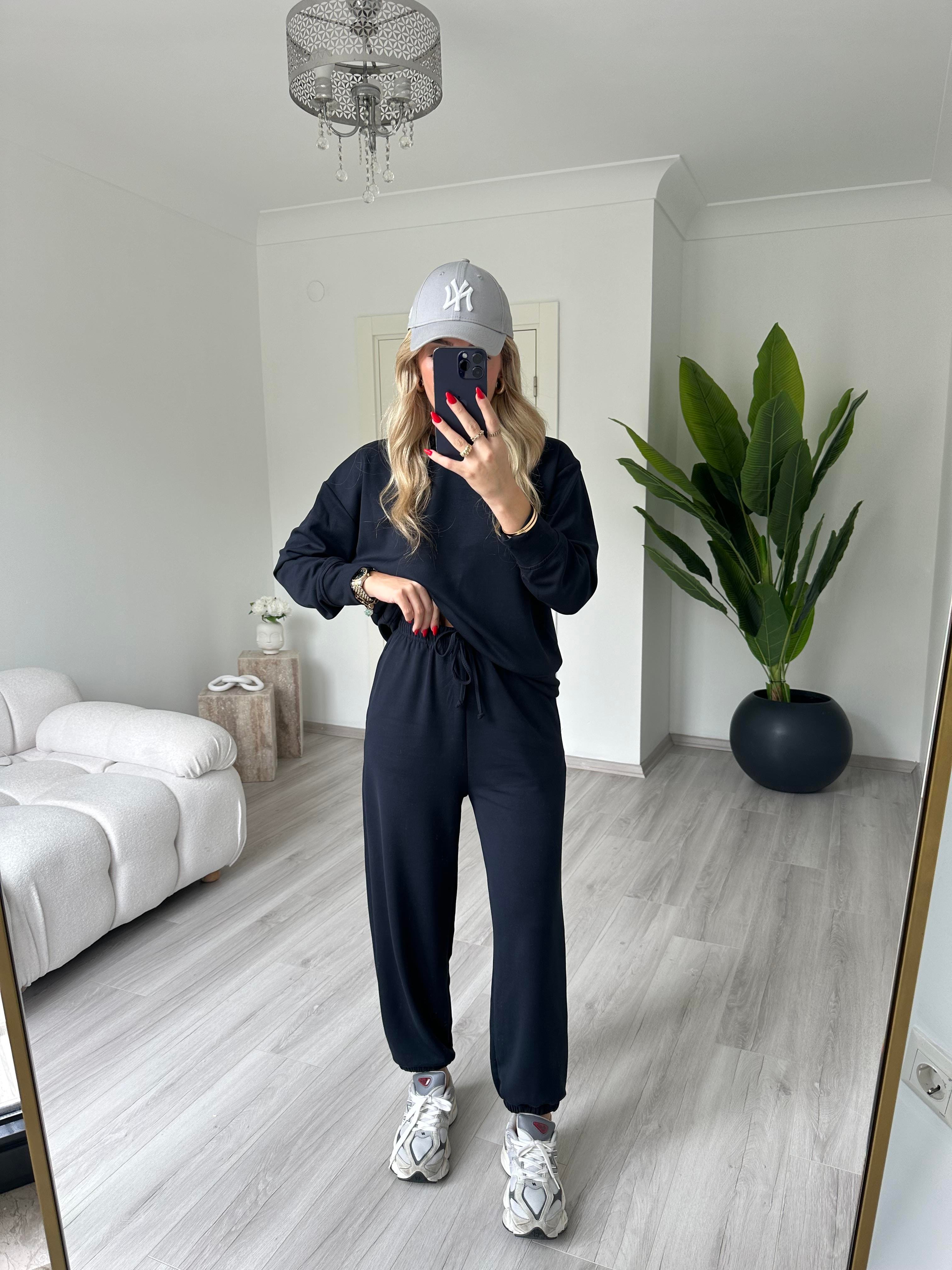 Koyu Fume Modal Kuma Kapu onlu Sweat Jogger kili Tak m