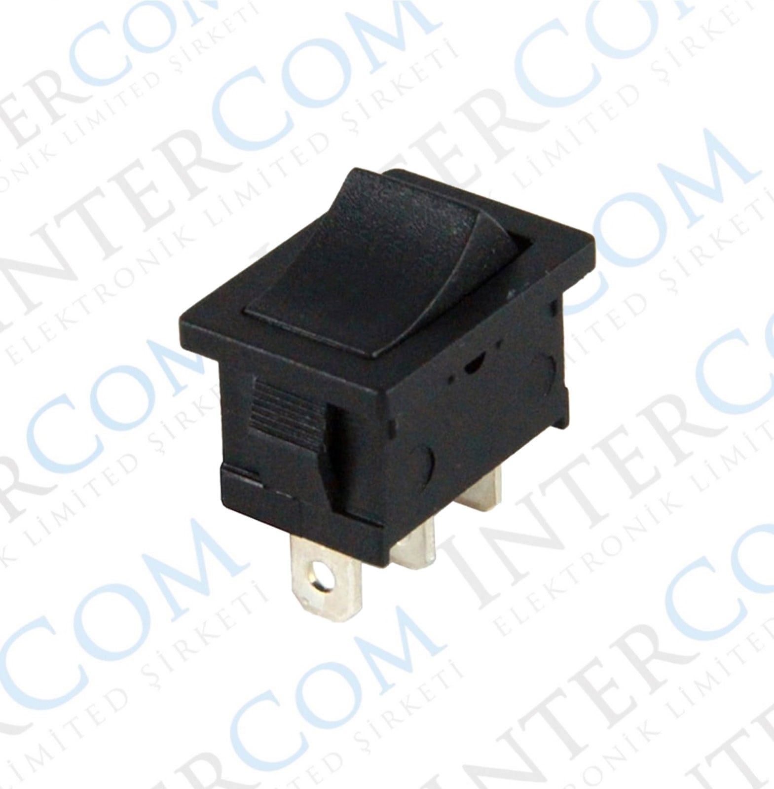 3 Pinli Rocker Switch Işıksız - Düz Siyah On-Off-On Dikdörtgen