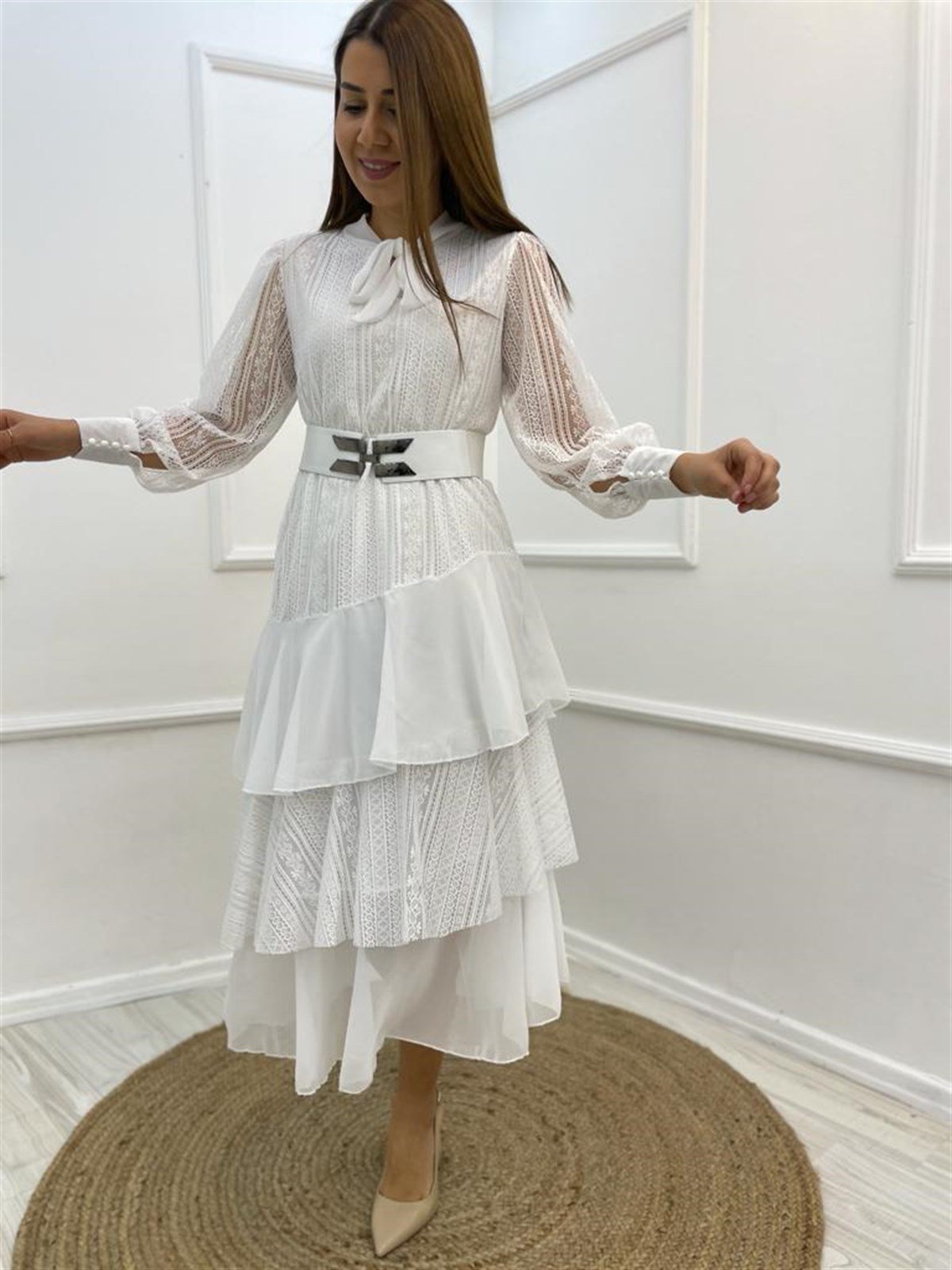 Fransız Dantel Elbise Beyaz
