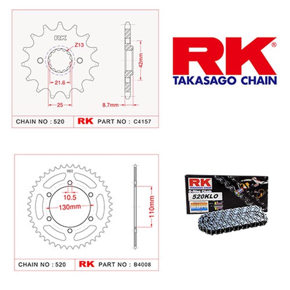 2014年 レジスター RK KAWASAKİ NİNJA 250 R ZİNCİR DİŞLİ SETİ 08-11