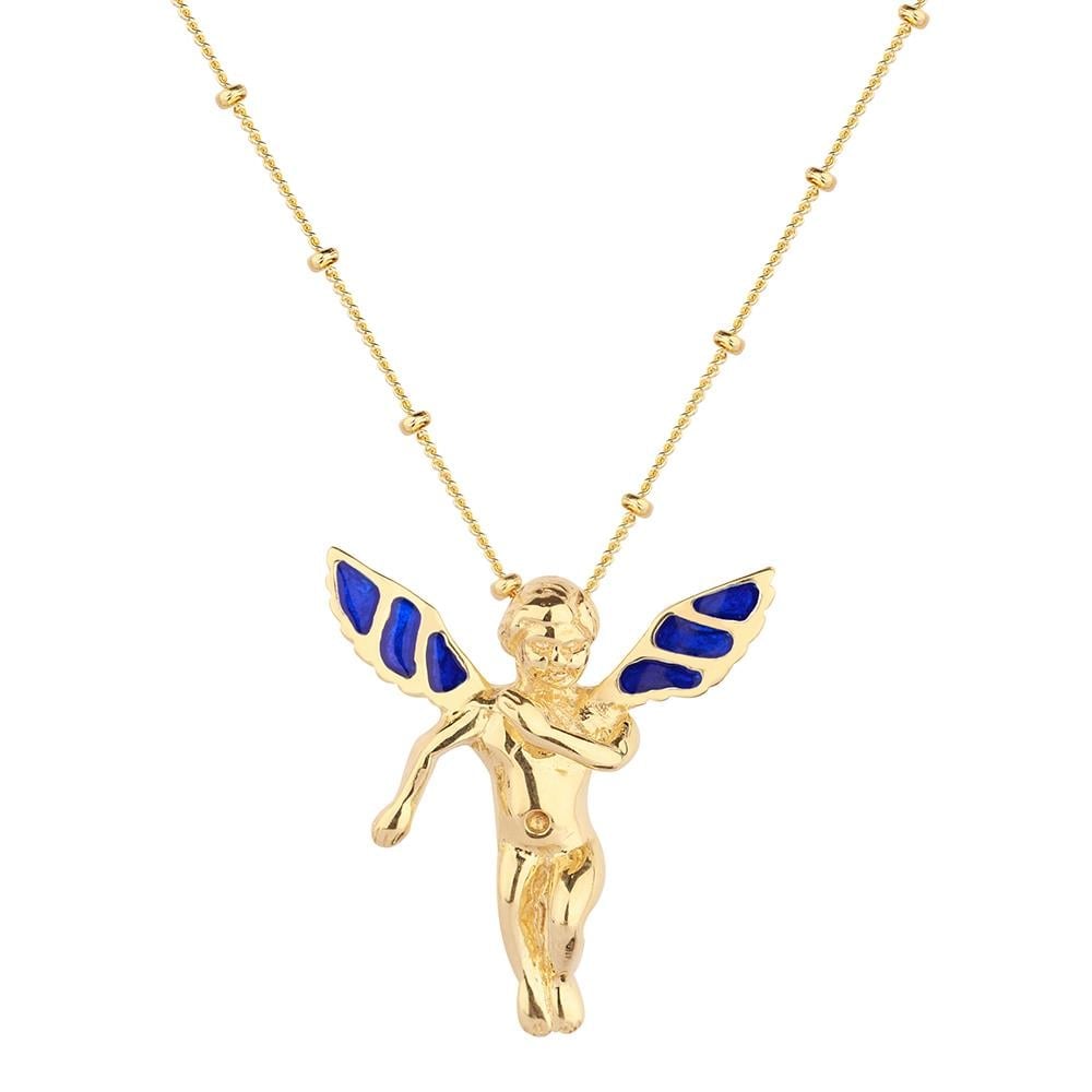 Ball Ball Chain Wings Navy Blue Enamel Angel Silver Necklace | Ametist  İstanbul