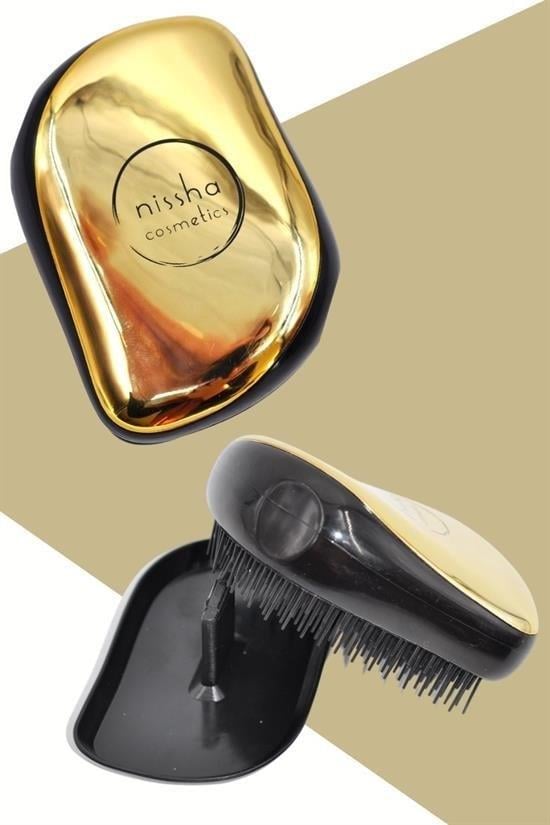 BUFFER® Nissha Elektriklenmeyi Önleyen Anti Statik Saç Düzleştirici Kapaklı  Gold Saç Fırçası Tarak