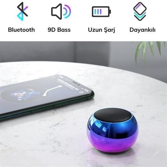 BUFFER® Portatif Taşınabilir Bass Ses Topu Bombası Mini Kablosuz Wireless  Bluetooth Hoparlör Speaker