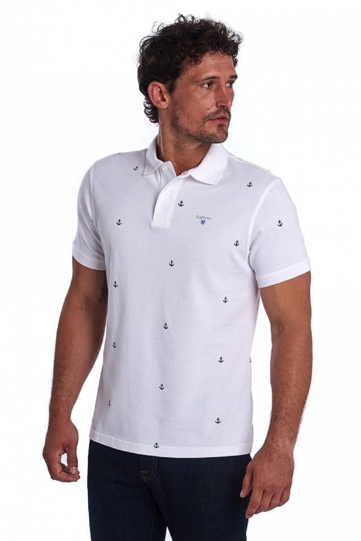 Barbour Aric Print Polo Shirt WH11 White