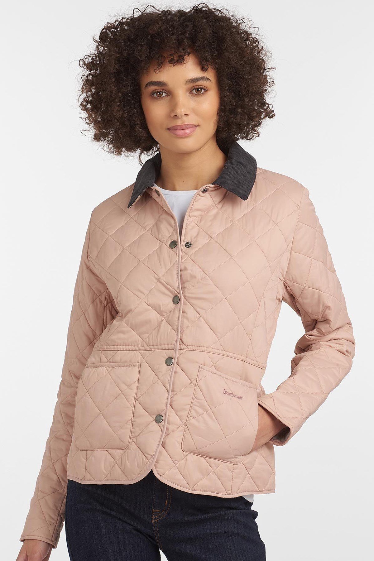 Barbour Deveron Kapitone Ceket PI12 Pale Pink Ice White