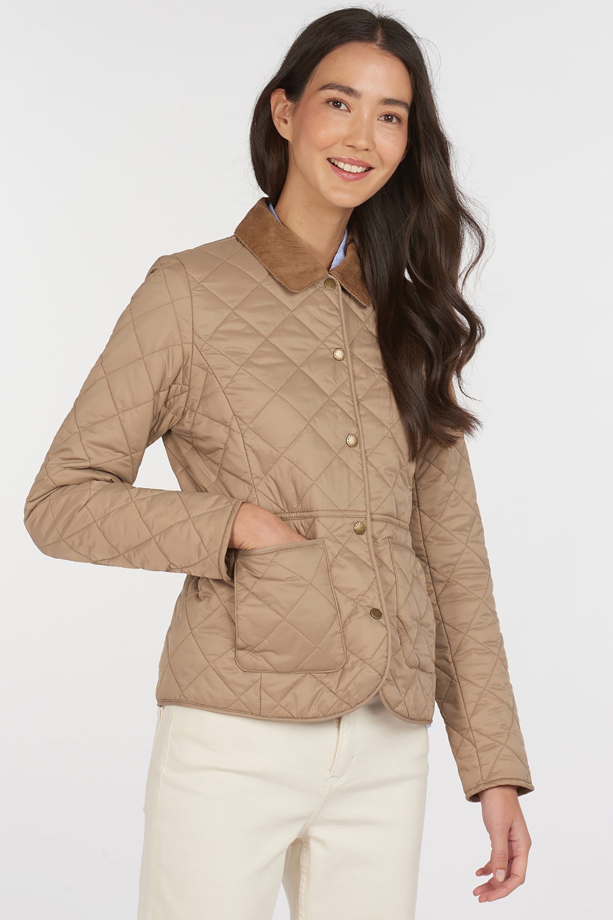 Barbour Deveron Kapitone Ceket BE34 Lt Trench