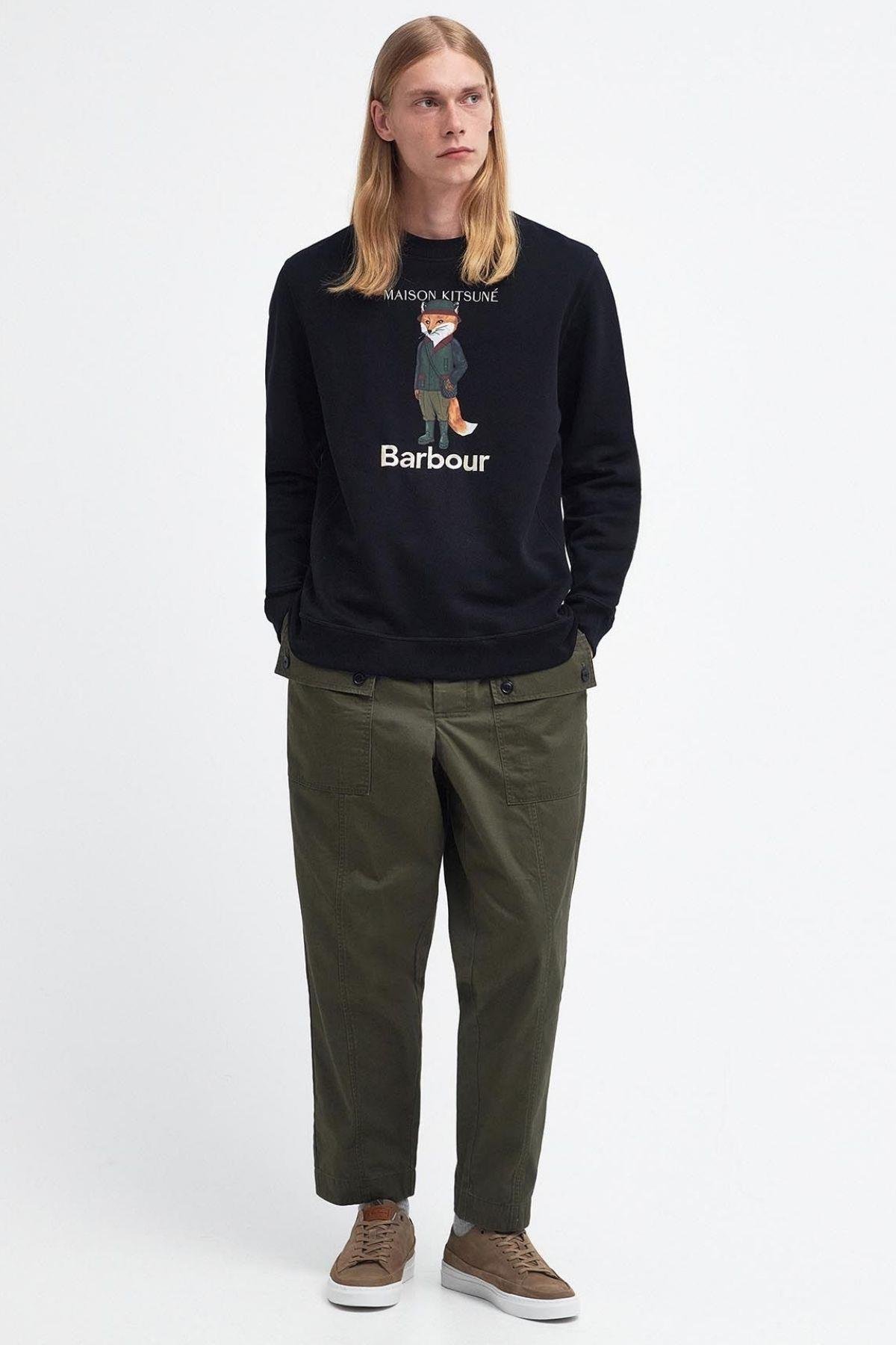 ★入手困難★BARBOUR X Maison Kitsune BEAUFORT CREW SWEAT Barbour x Maison Kitsuné Beaufort Fox Crew Sweatshirt BK31 Black