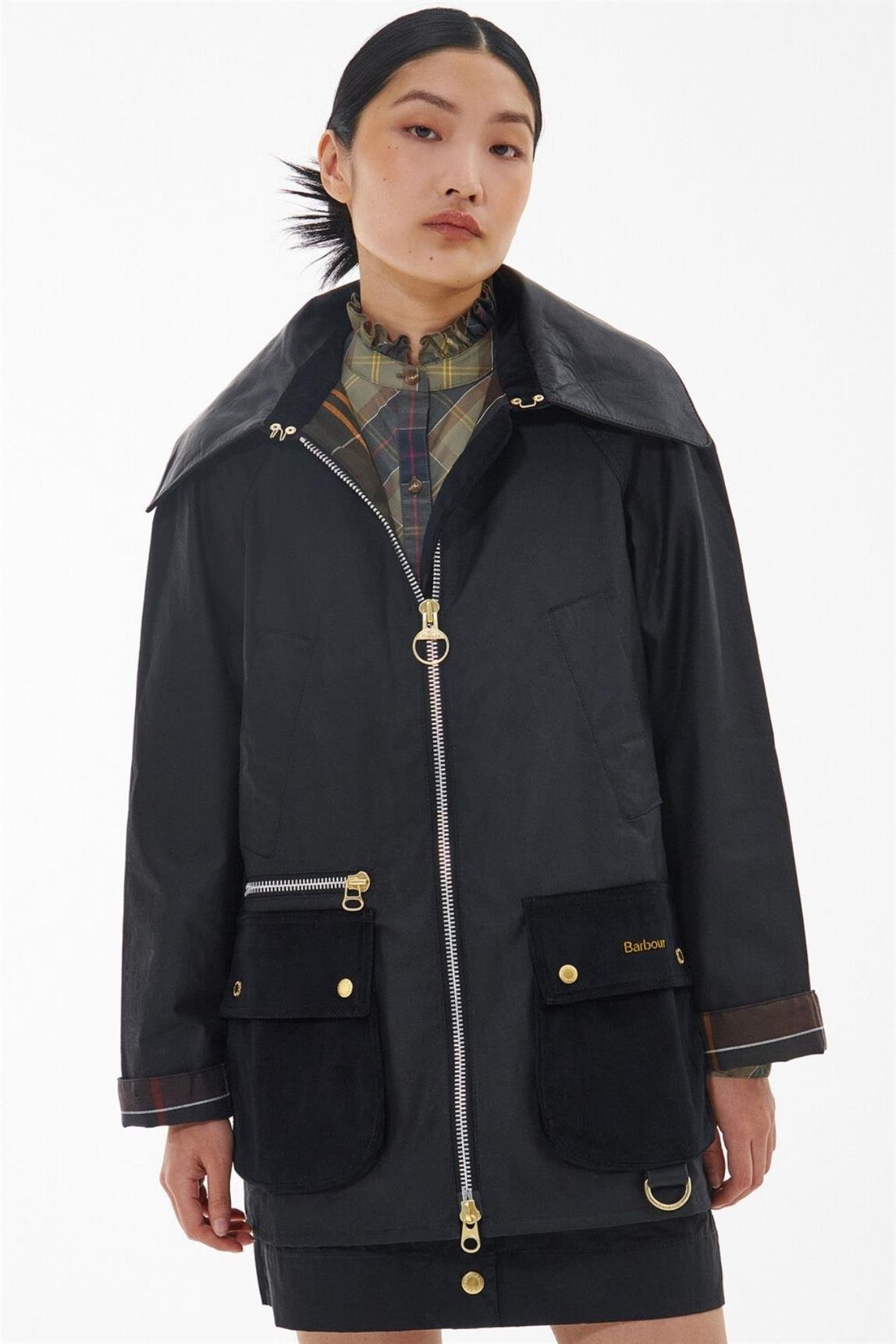 Barbour レディース38 Barbour Kadın Premium Gunnerside Yağlı Ceket BK11 Black-Classic