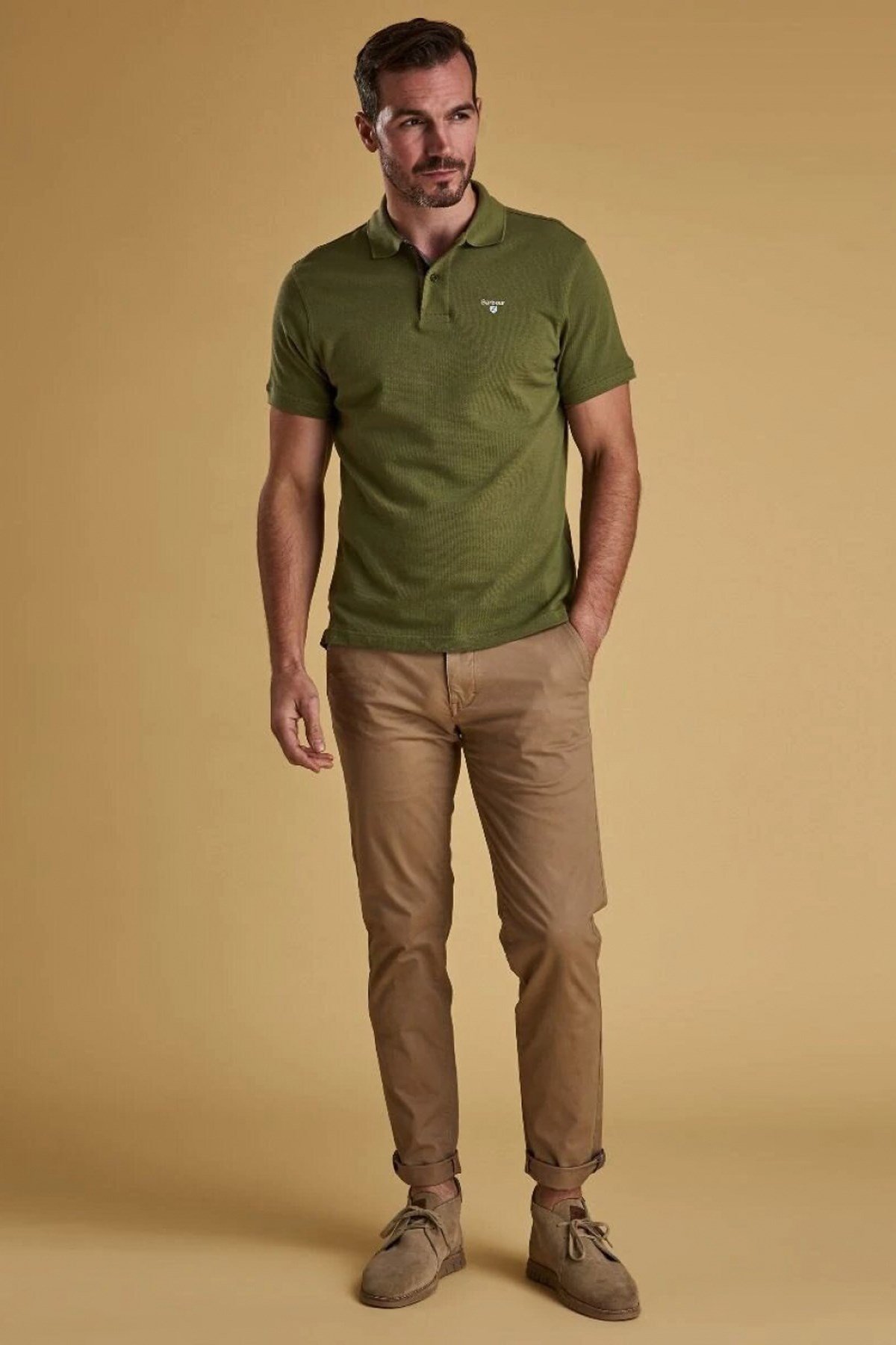 Barbour polo olive sales