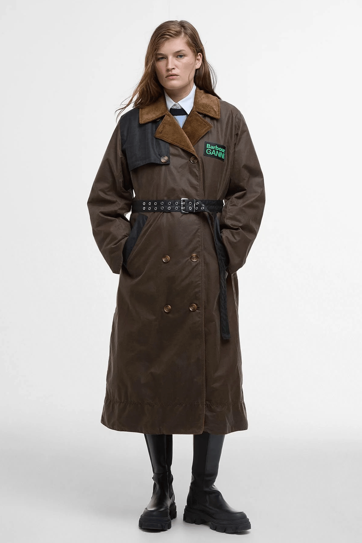 Barbour x GANNI Yağlı Trench Ceket BR51 Bark