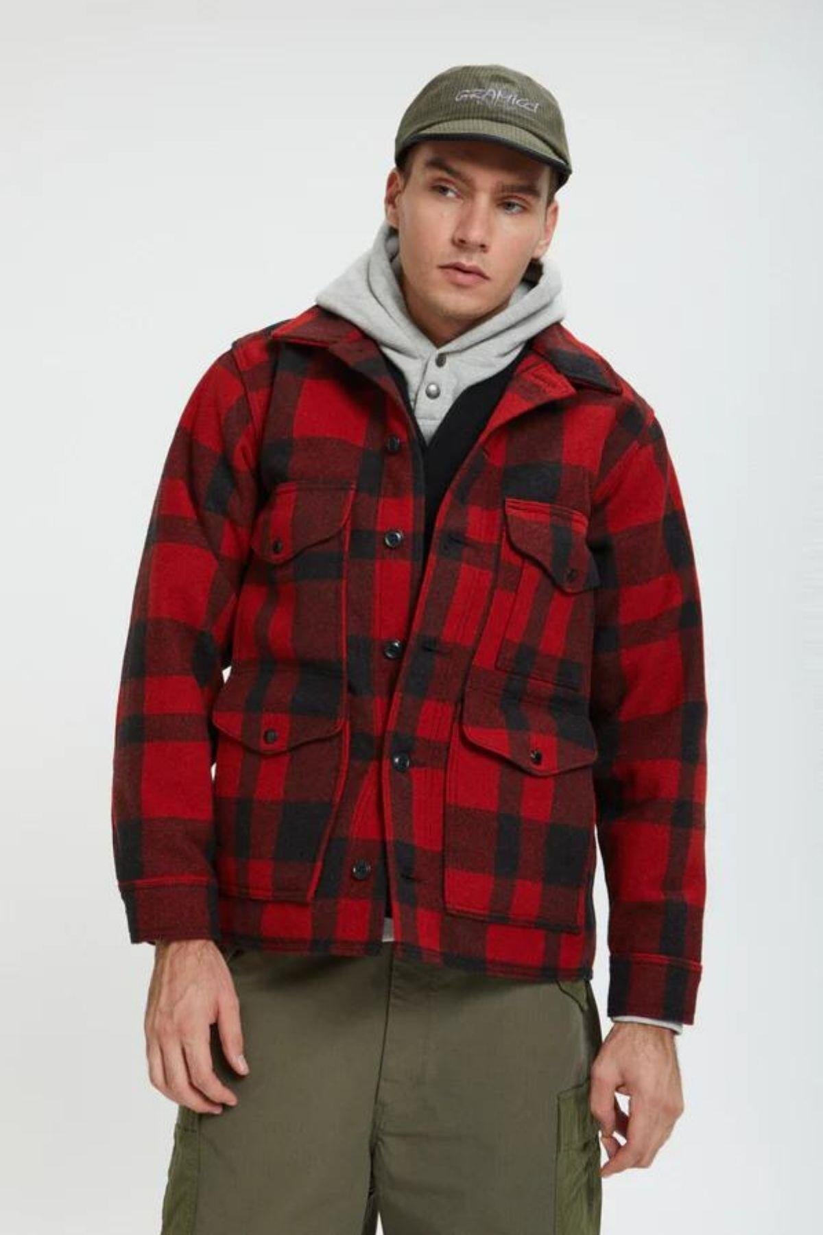 Filson Mackinaw Wool Cruiser Ceket Red Black