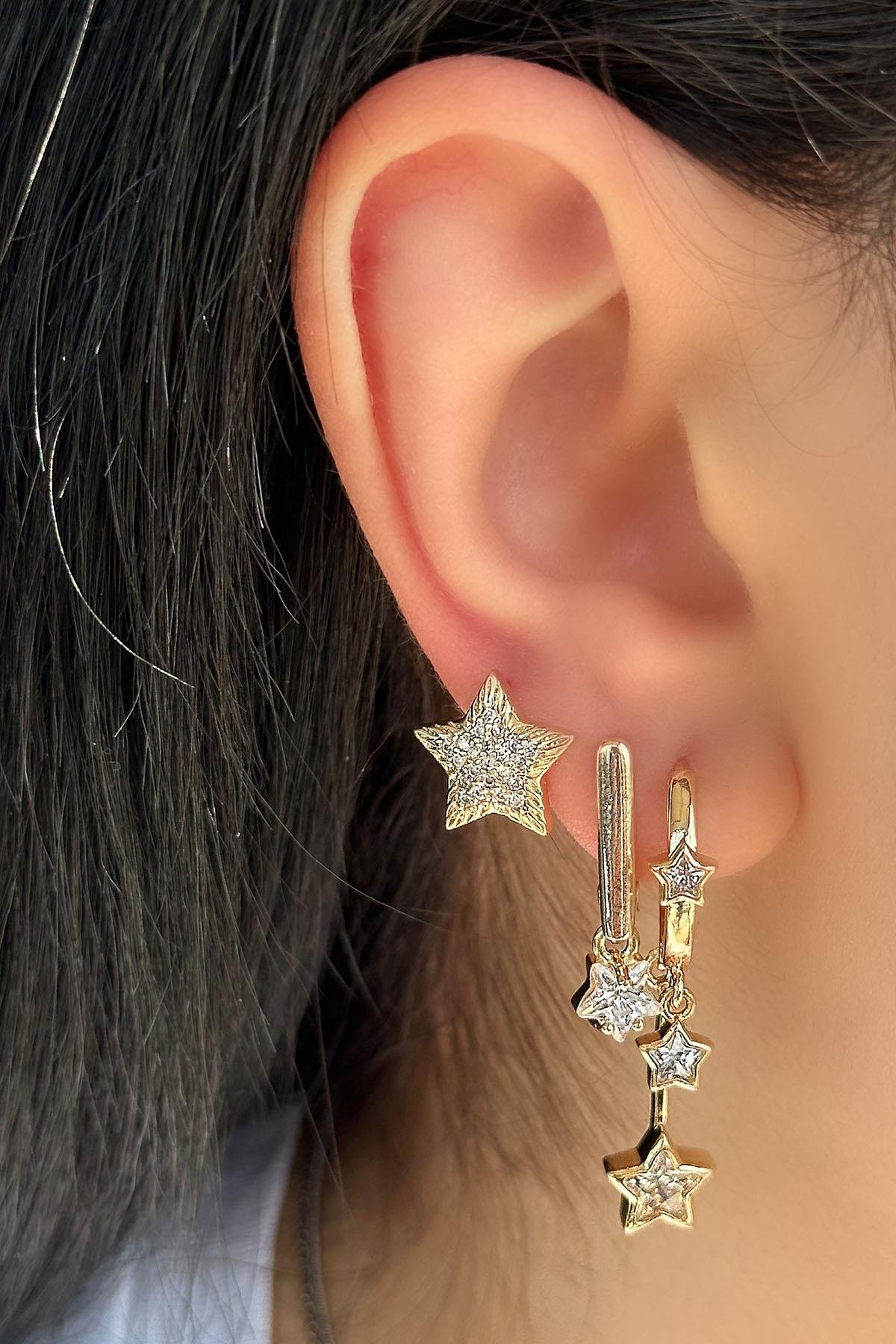 Takıştır Bijuteri Online Altın Renk Yıldız Figürlü 3'lü YSX Küpe Set