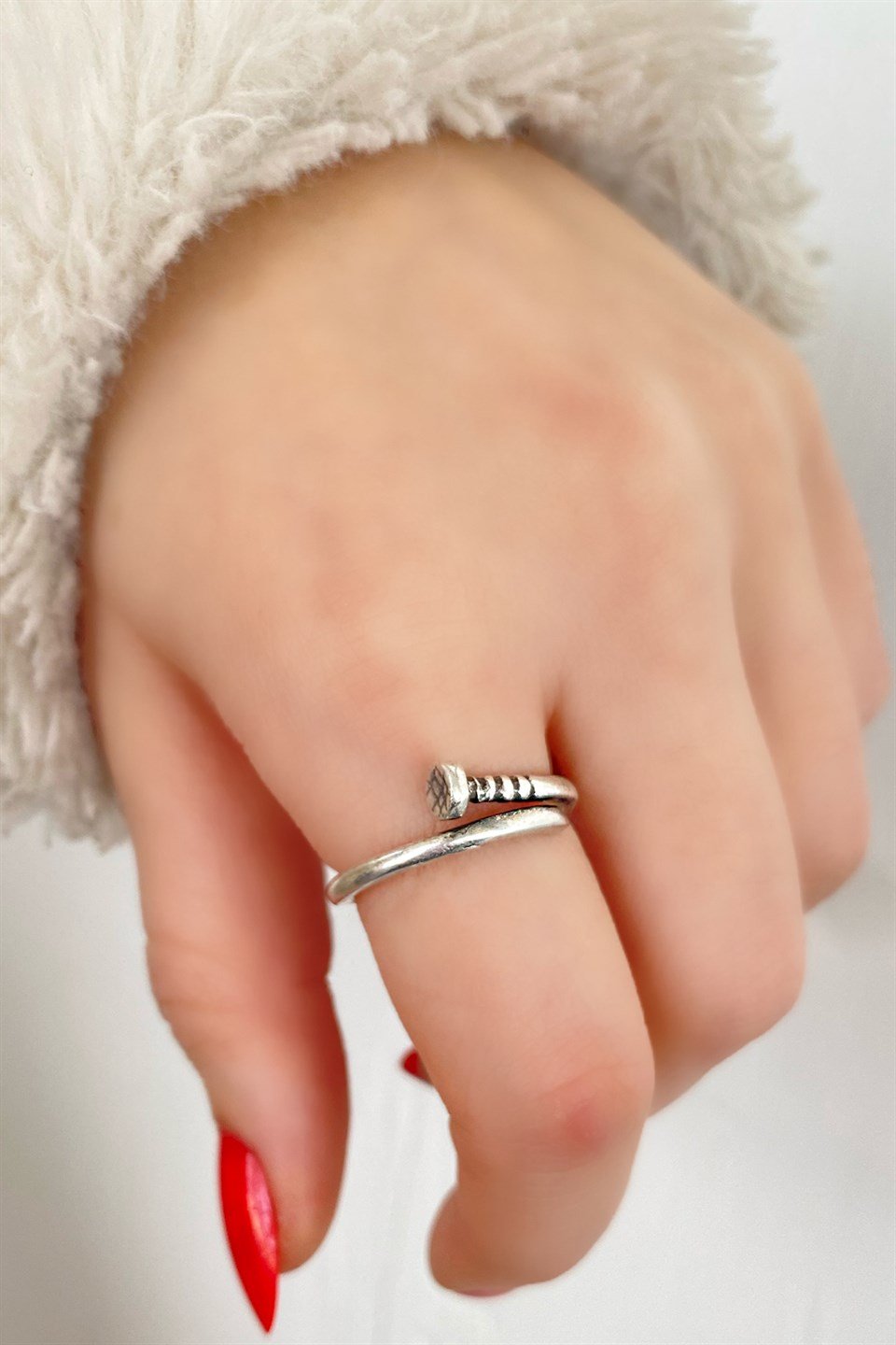 Takistir Jewelry Silver color ancient nail figured adjustable ring