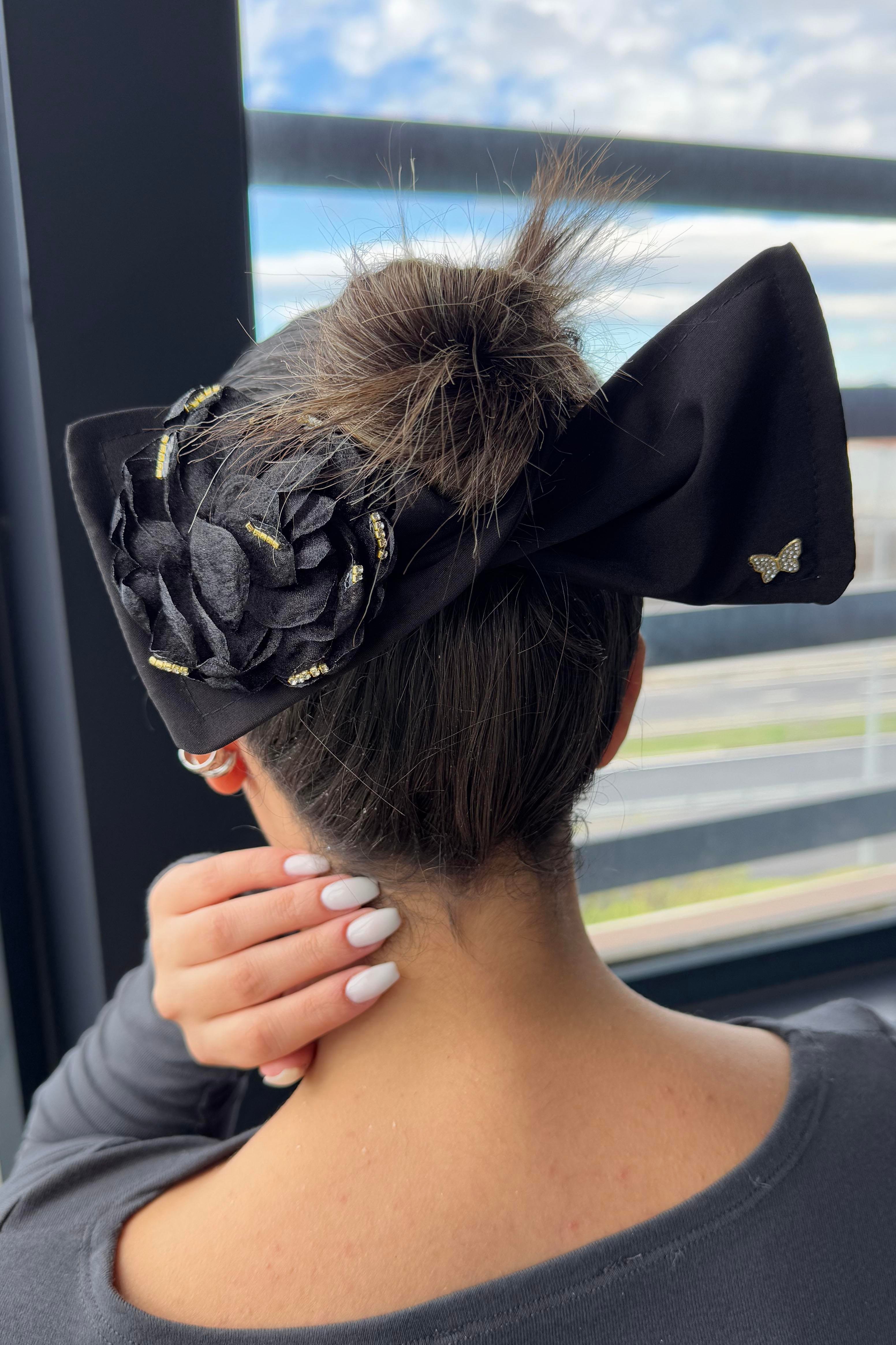 toka9205946　 Takıştır Bijuteri Online | Siyah Renk Gül Detaylı Topuz Tokası