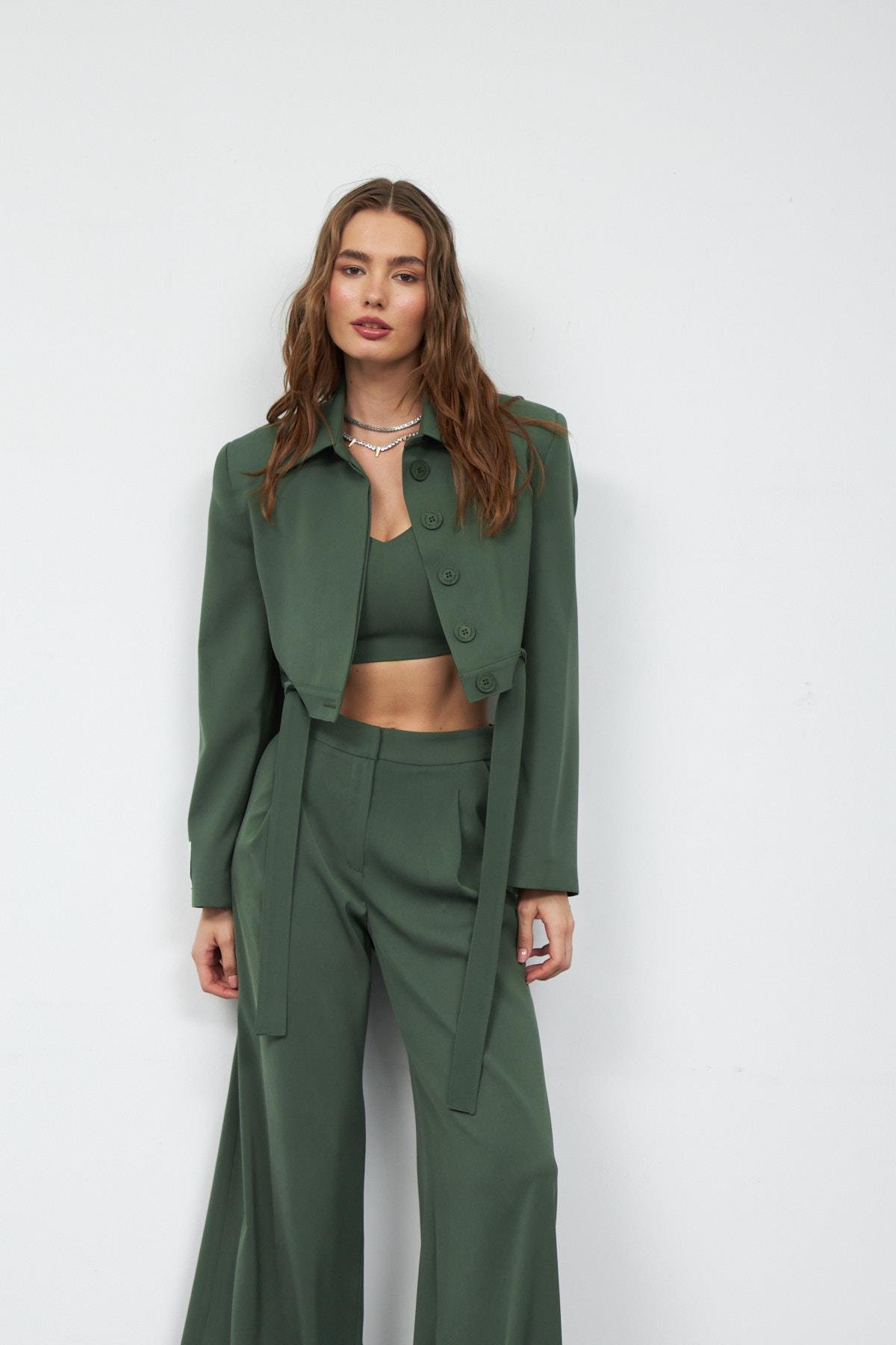 Chic Palazzo Pantolon Haki