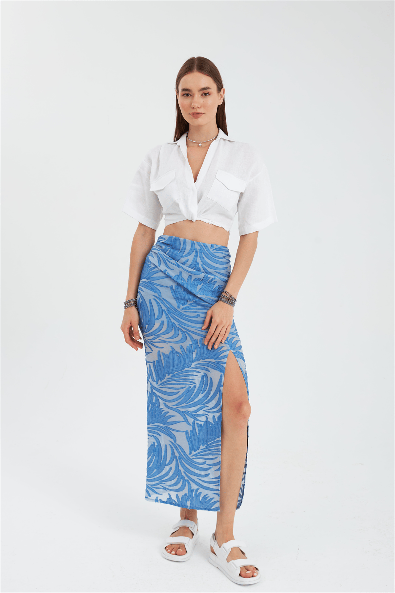 Nok Limited Edition Serisi Leaf Maxi Etek Mavi