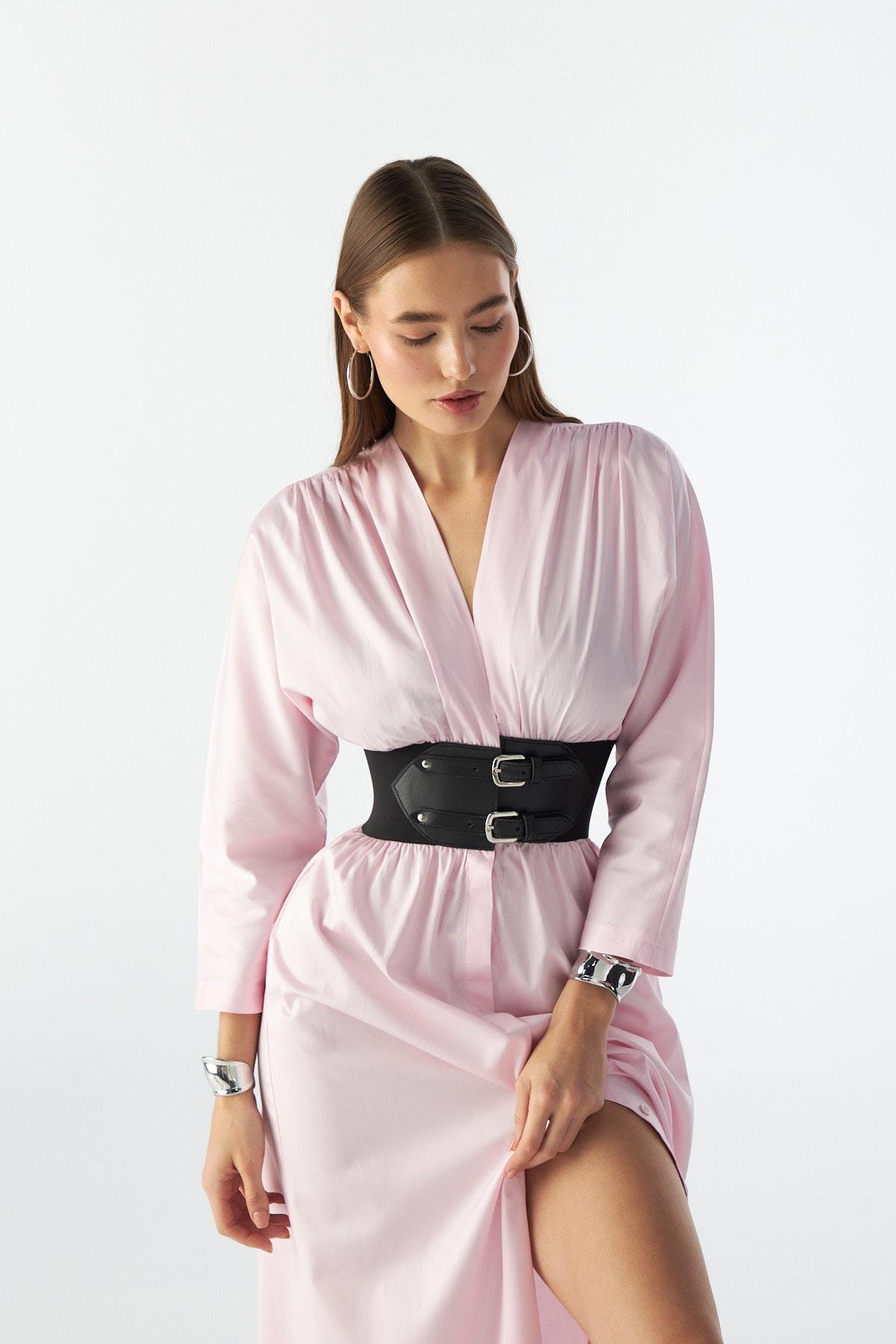NOK LUCKY SERİSİ KORSAJLI MAXİ BOY POPLİN ELBİSE TOZ PEMBE