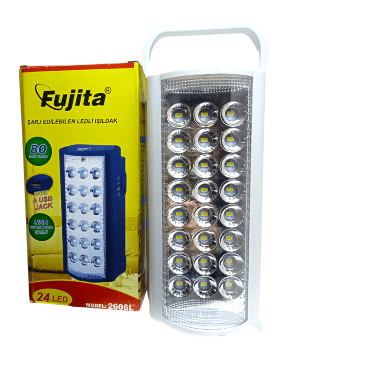 Fujita 2606L USB Şarj Çıkışlı 24 LED 80 Saat Akülü Şarjlı Işıldak