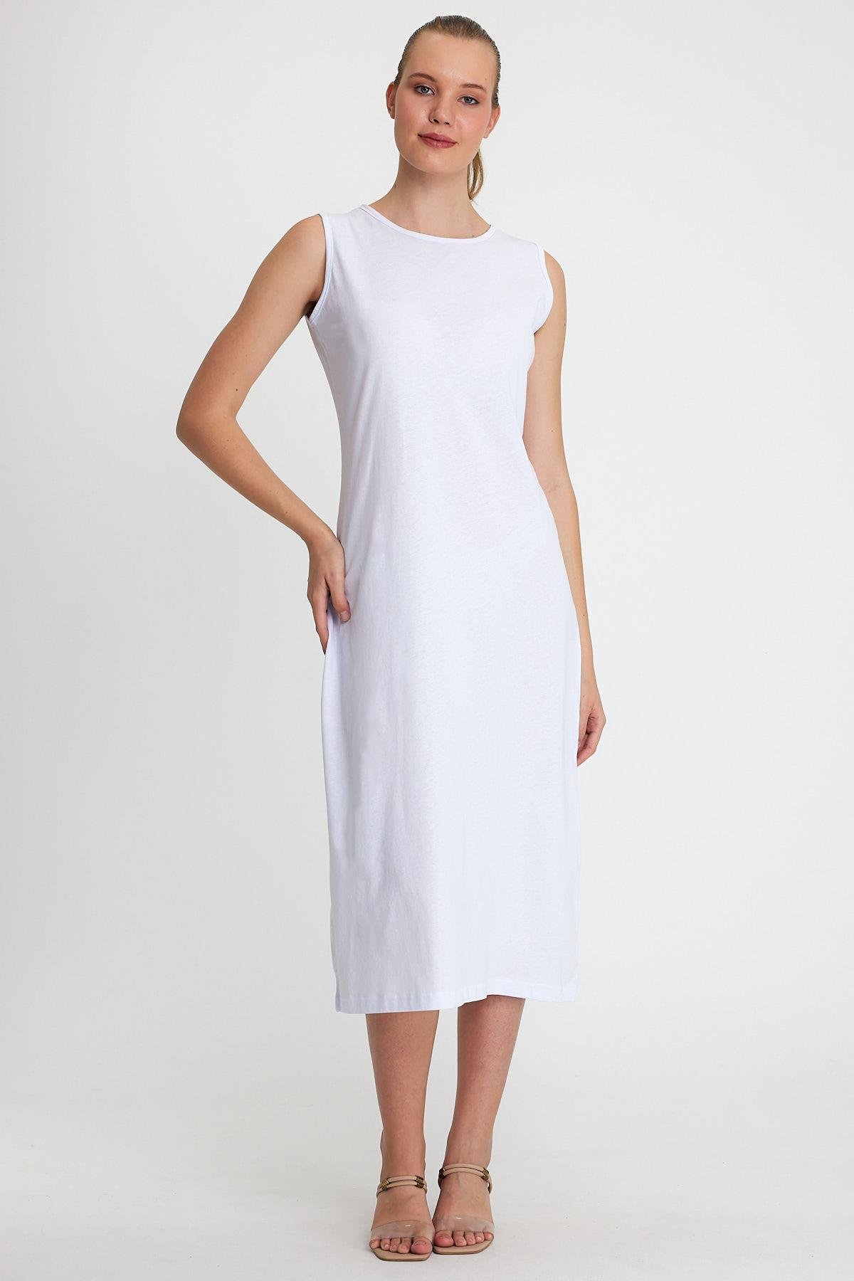 Uzun Kolsuz Elbise Astarı İçlik Jüpon Kombinezon - Beyaz