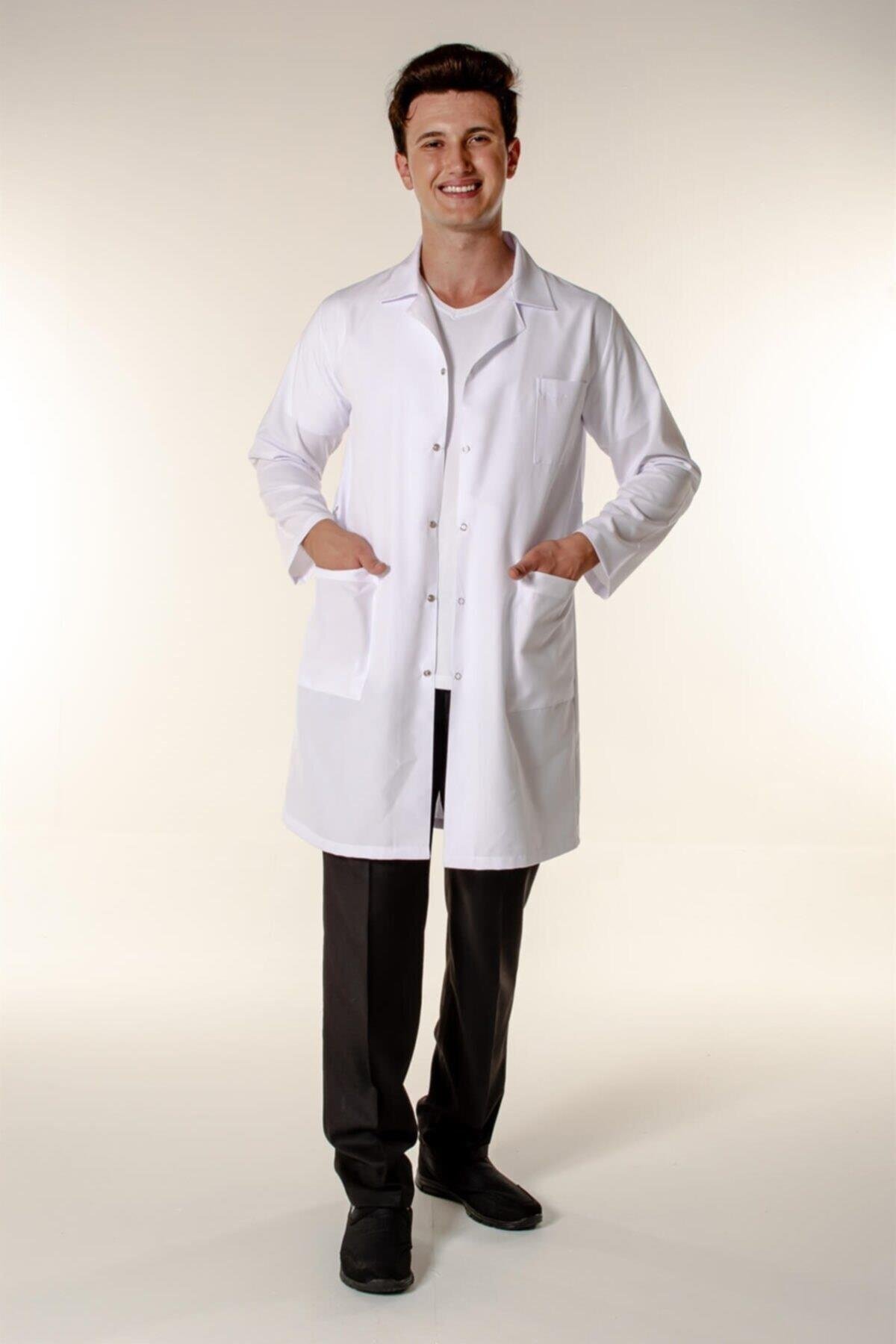 Beyaz Erkek Doktor Öğretmen Eczacı Hemşire Önlüğü Açık Yaka | Mert Giyim İş  Elbiseleri
