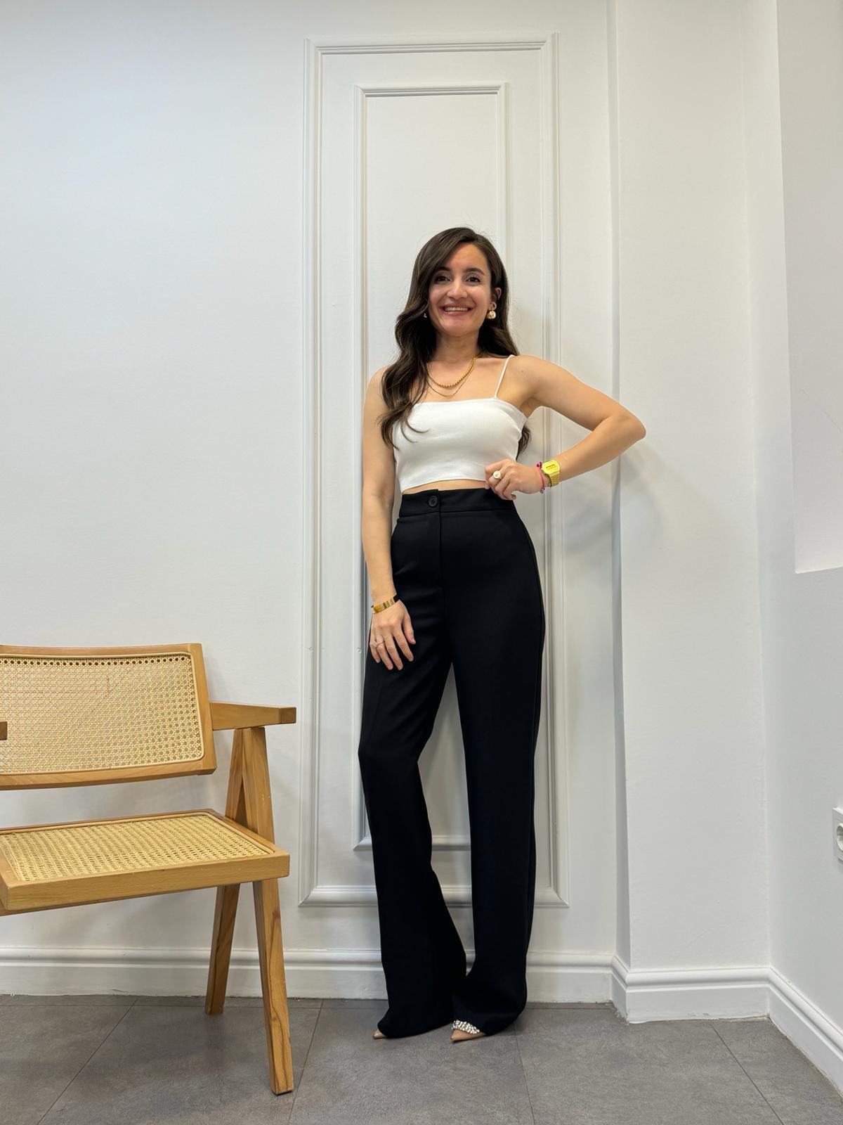 Siyah Premıum Seri Double Atlas Kumaş Palazzo Pantolon 50714