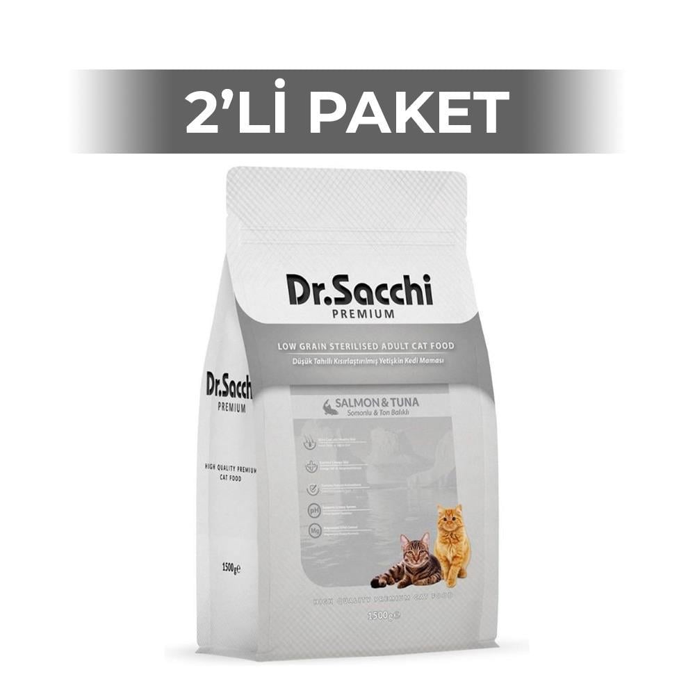 Dr.Sacchi Premium Düşük Tahıllı Kısır Kedi Maması 1,5 kg 2 Adet