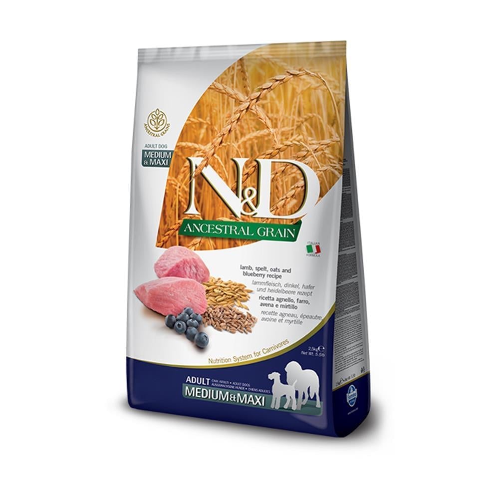 N&D Kuzu Etli ve Yaban Mersinli Orta-Büyük Irk Köpek Maması 2,5 kg