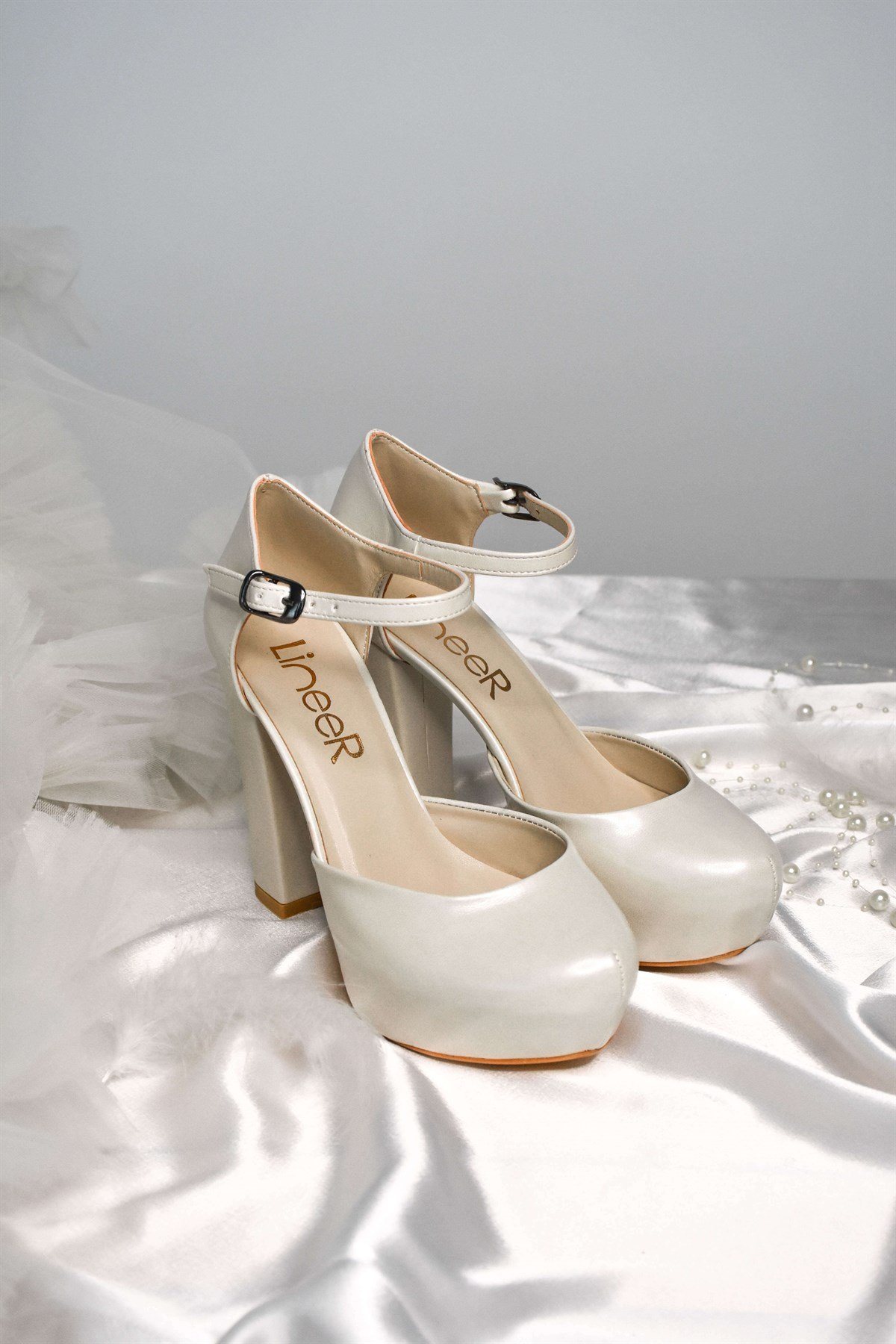 Kadın Sedef Beyaz Renk 12 Cm Platform Topuklu Abiye Gelin Ayakkabısı Lnr62ks