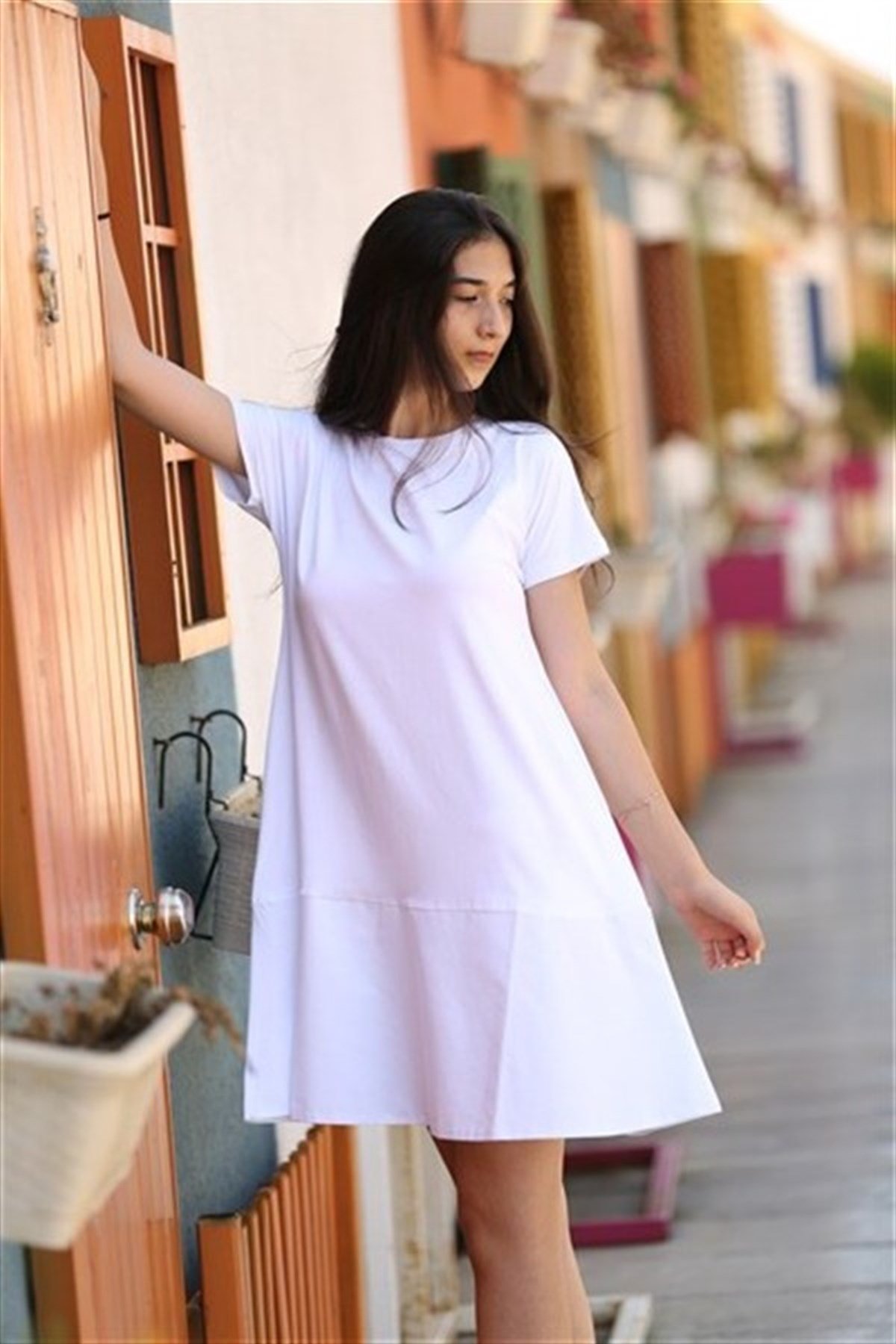 Beyaz Altı Poplin Çan Elbise