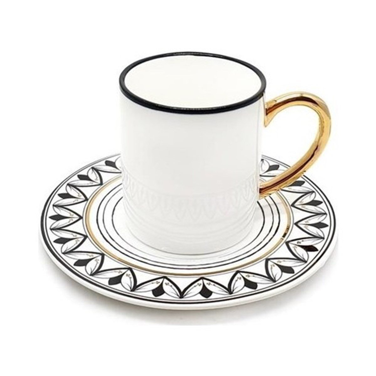 Türk Kahvesi 6lı Fincan Takımı Porselen Beyaz Mavi Gold Cam Su Bardaklı Set  Fiyatları | Joy Home Accessories