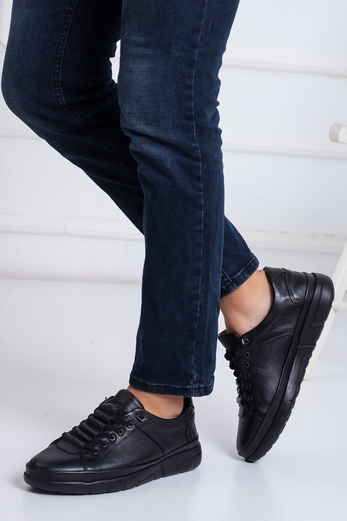 Hakiki Deri Lastik Bağcıklı Siyah Erkek Casual Ayakkabı | Dilimler Ayakkabı