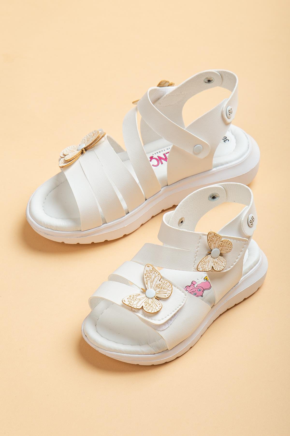 Şirinbebe Şiringenç Kelebek Model Beyaz Kız Bebek Çocuk Sandalet