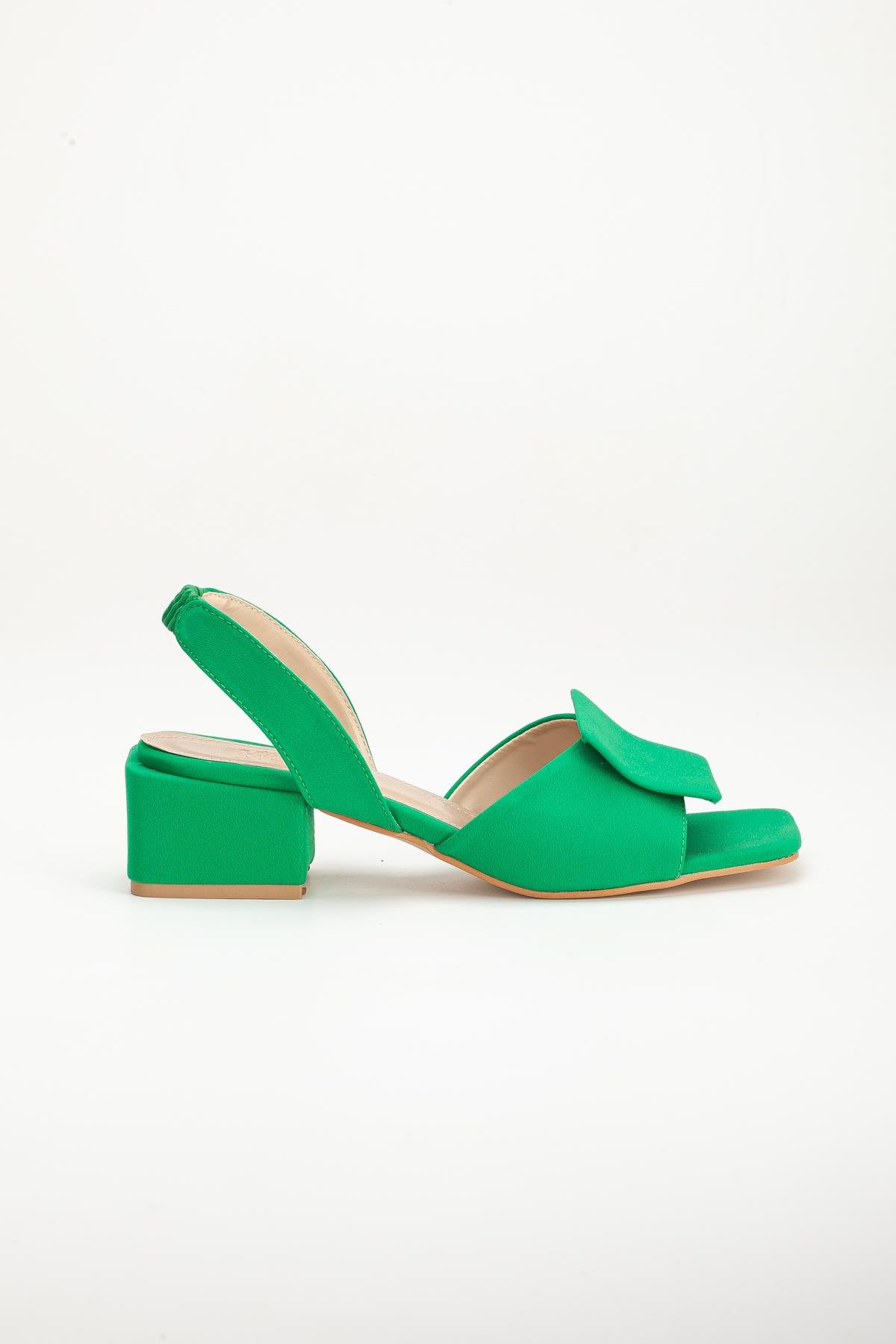 Zara Saten Kalın Tokalı Yeşil Kadın Topuklu Ayakkabı