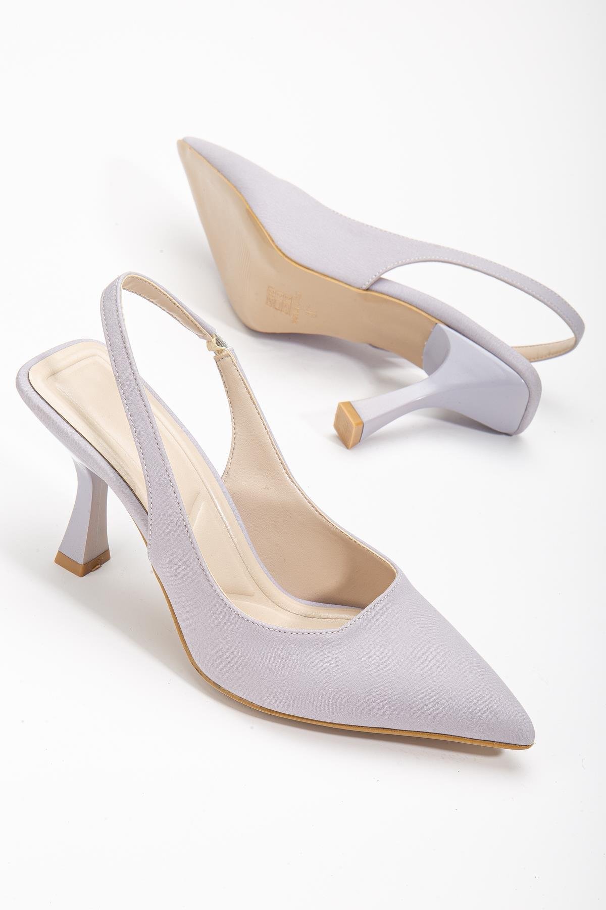 ゆうか Zara Saten Arka Açık Gri Kadın Topuklu Ayakkabı