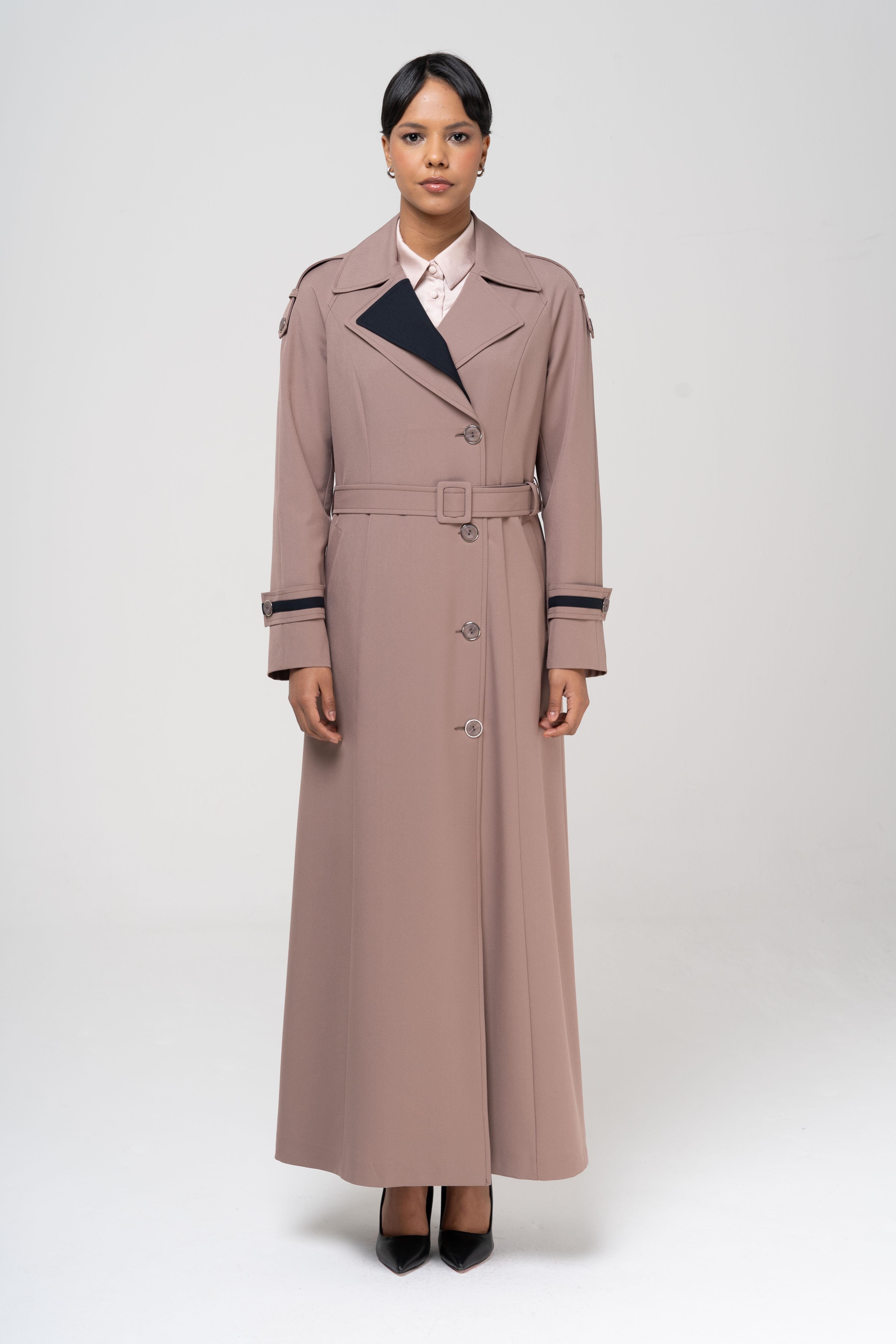 お値下げHerlipto　GabardineRuffledTrenchCoat Garnili Apolet ve Çift Yaka Detaylı Astarlı Pardesü VİZON 6556