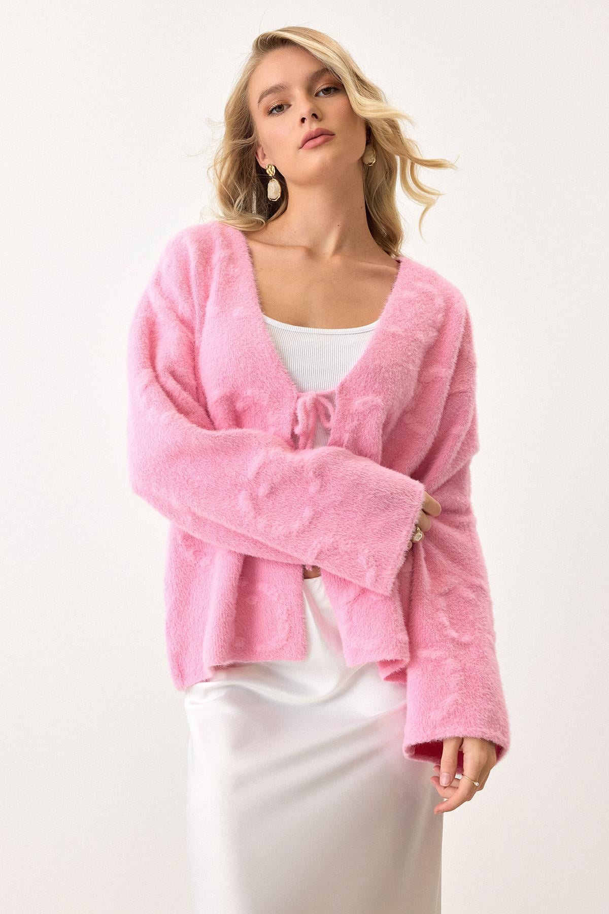 ⑩クリロー SSピンクHarvington Rebekah ハリビングトンリベカ Önden Bağlamalı Soft Triko Hırka PEMBE 8267