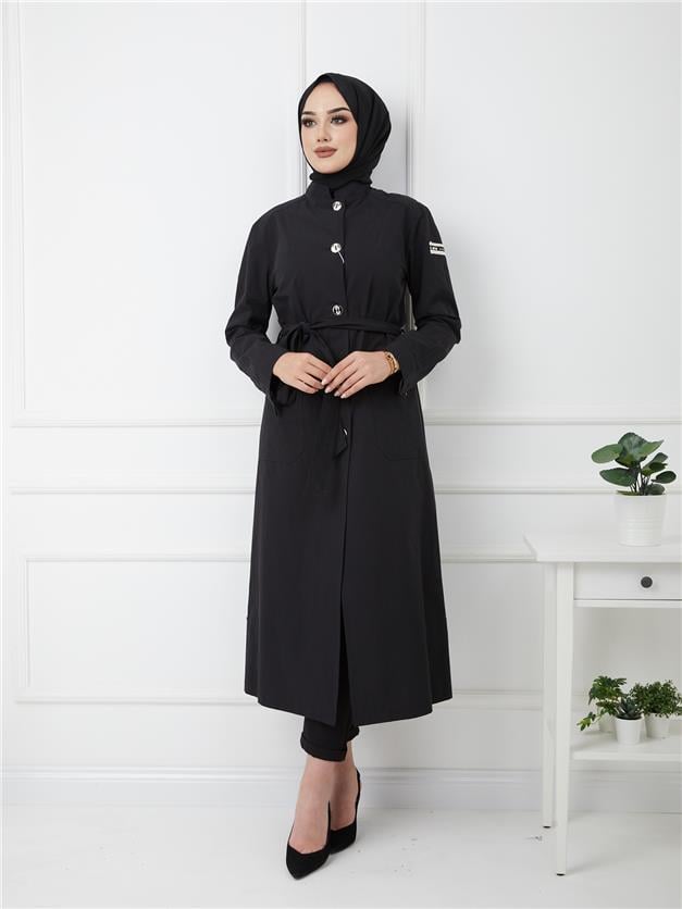Spor Şerit Detaylı Astarsız Koton Kap SİYAH | Olcay Store